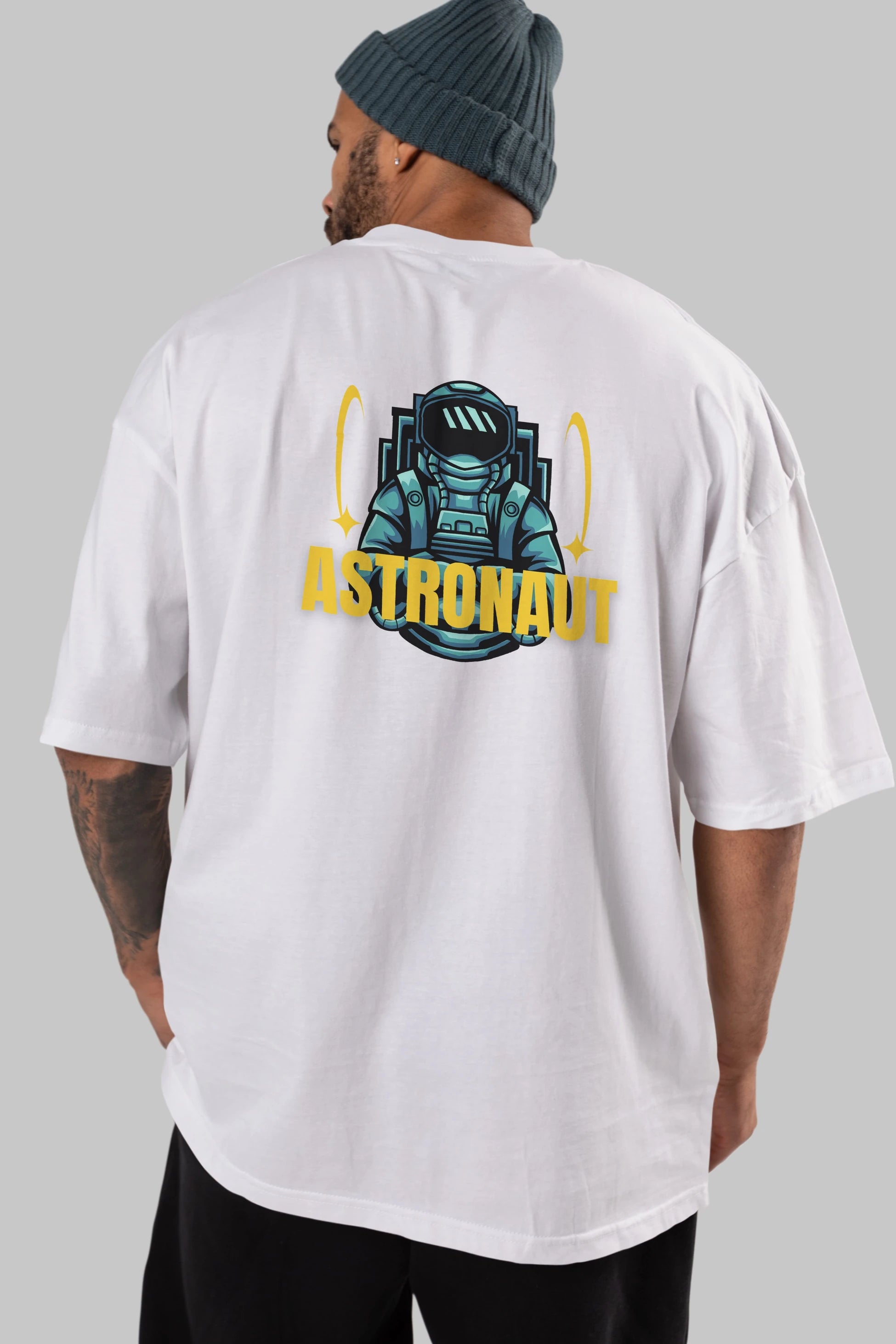 Astronaut Arka Baskılı Oversize t-shirt Erkek Kadın Unisex