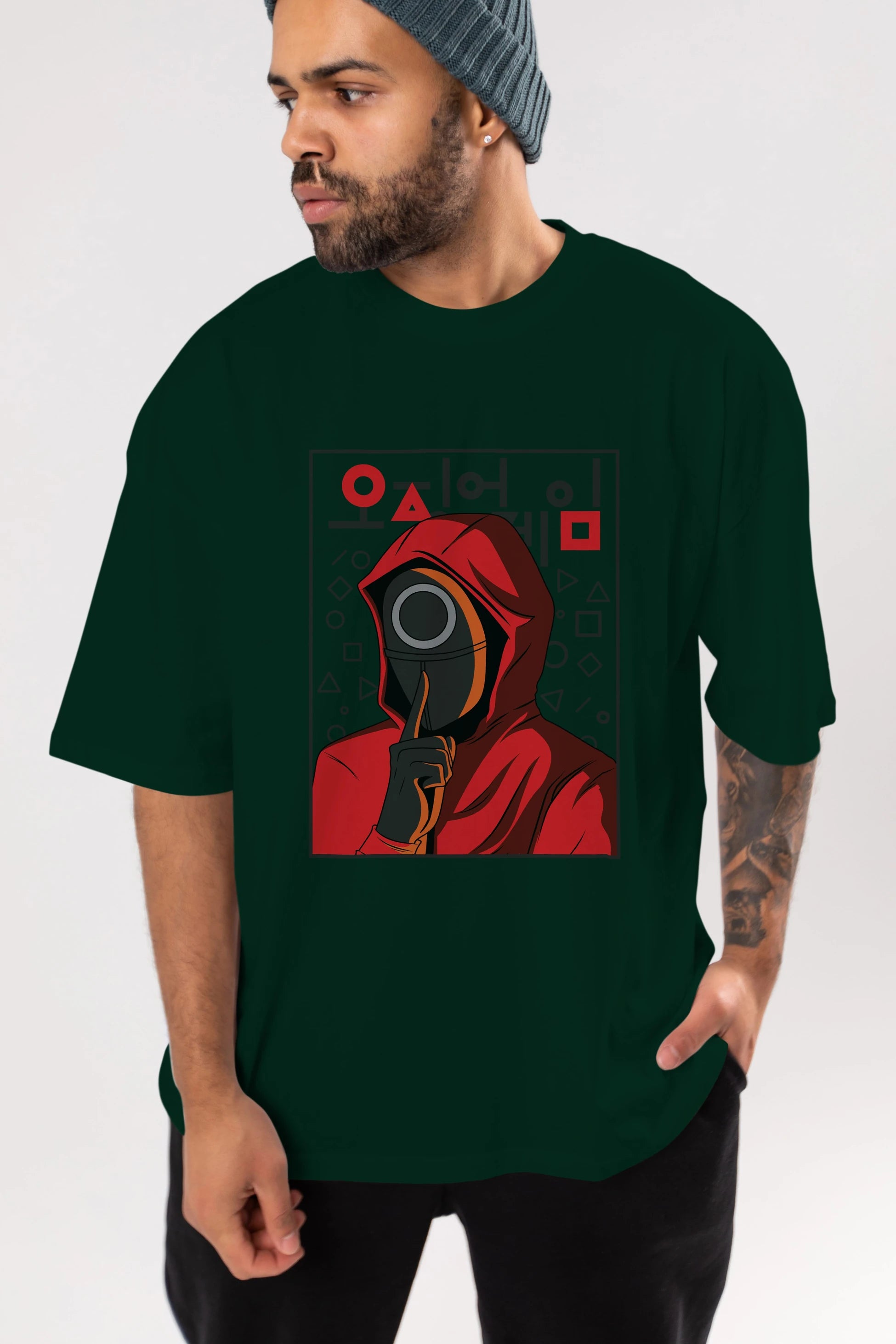 Squid Game (5) Ön Baskılı Oversize t-shirt Erkek Kadın Unisex %100 Pamuk Bisiklet Yaka tişort