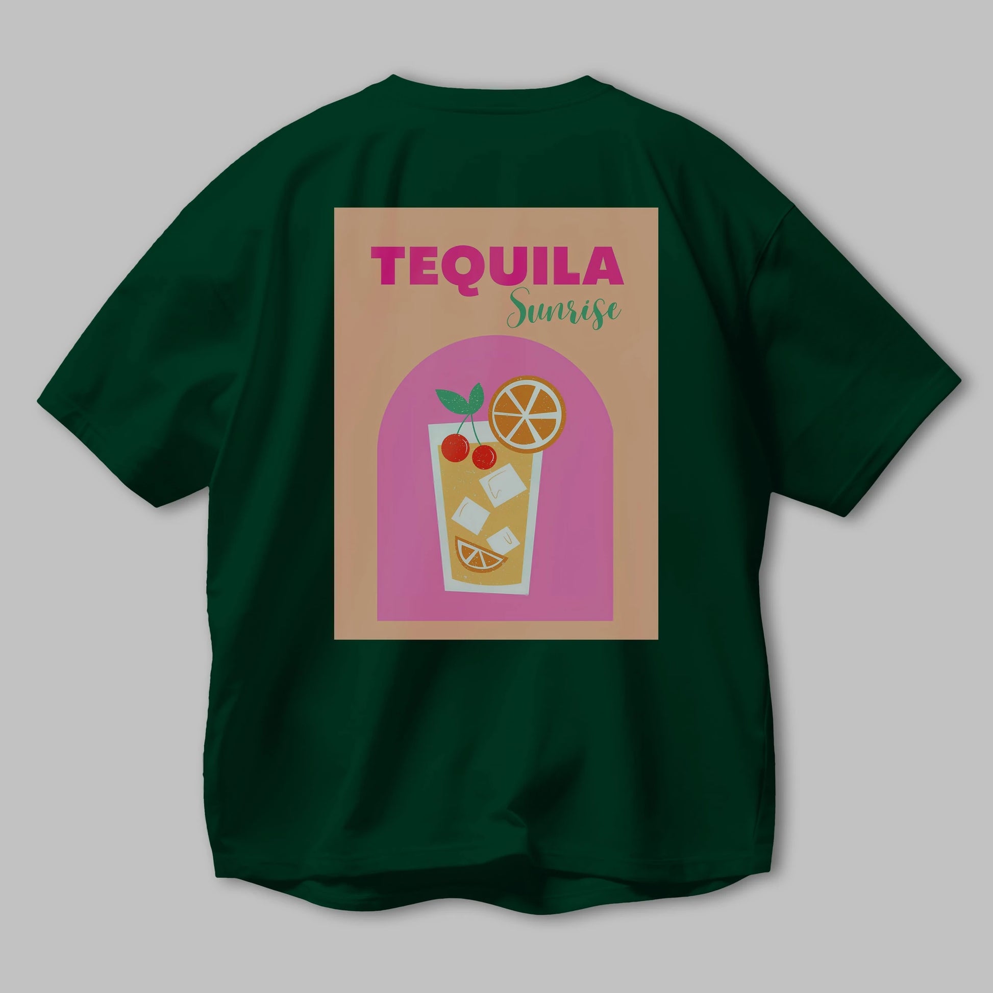 Tequila Sunrise 2 Arka Baskılı Oversize t-shirt Erkek Kadın Unisex %100 Pamuk Bisiklet Yaka tişort