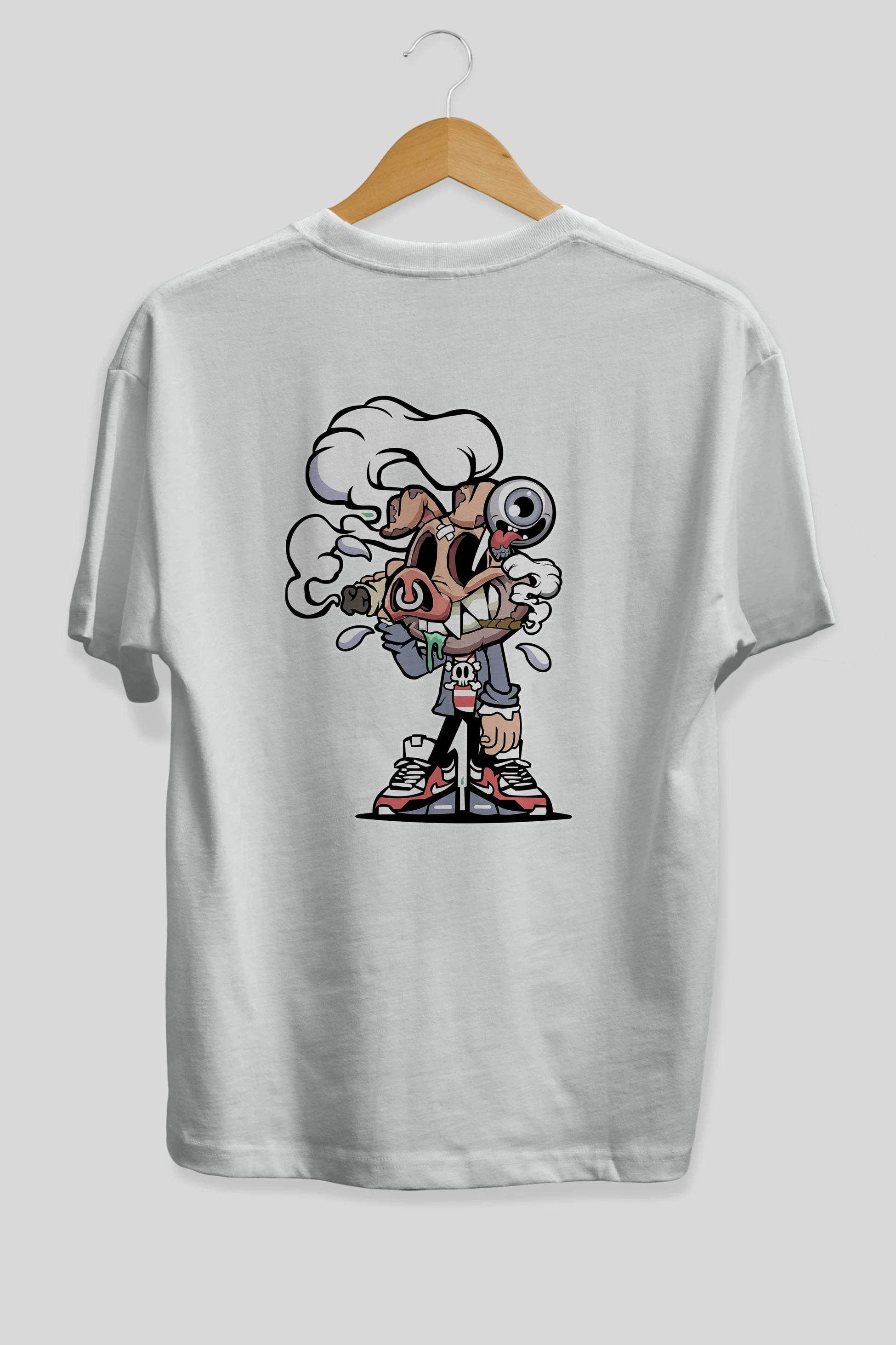 Pig Smoker Arka Baskılı Oversize t-shirt Erkek Kadın Unisex %100 Pamuk tişort