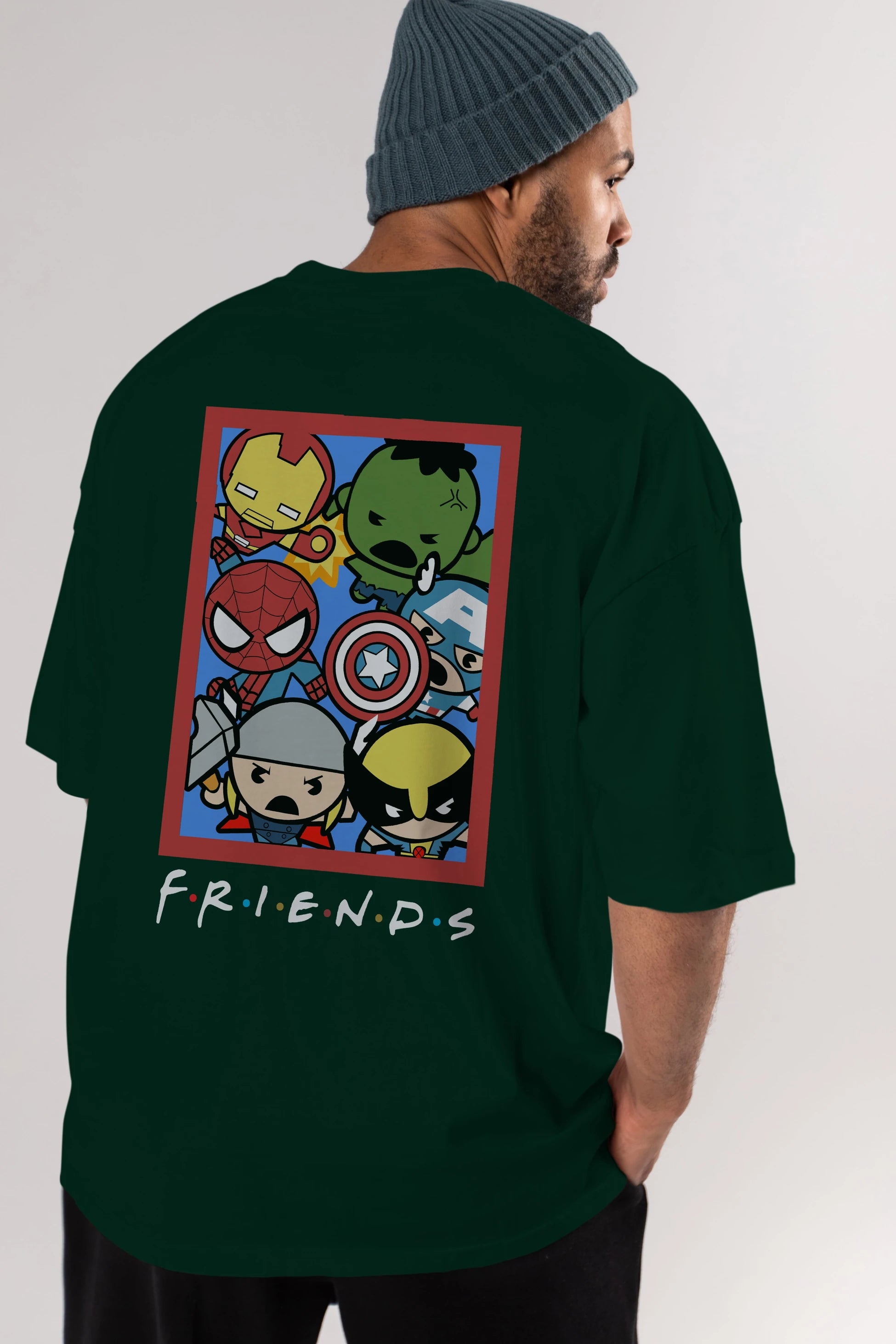 Friends Avenger Arka Baskılı Oversize t-shirt Erkek Kadın Unisex %100 Pamuk Bisiklet Yaka tişort