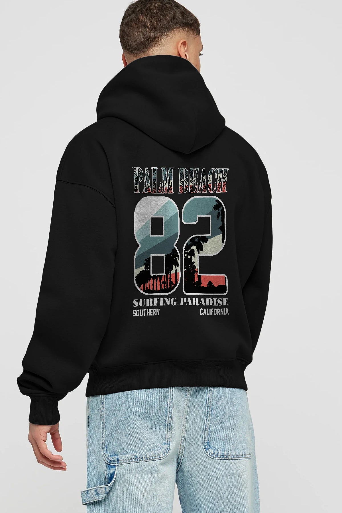 Palm Beach 82 Arka Baskılı Hoodie Oversize Kapüşonlu Sweatshirt Erkek Kadın Unisex