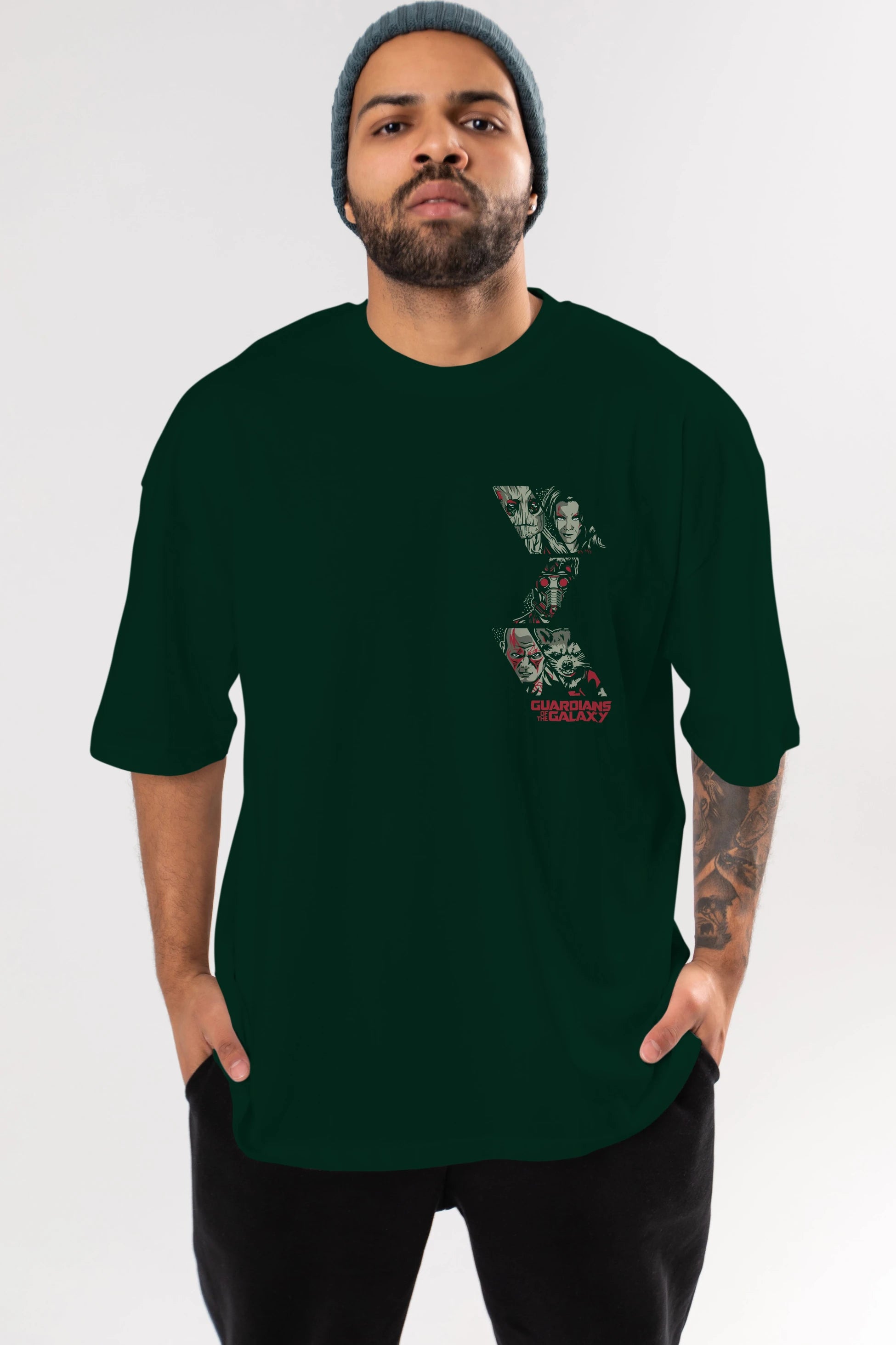 Guardians of The Galaxy (2) Ön Sol Baskılı Oversize t-shirt Erkek Kadın Unisex %100 Pamuk Bisiklet Yaka tişort
