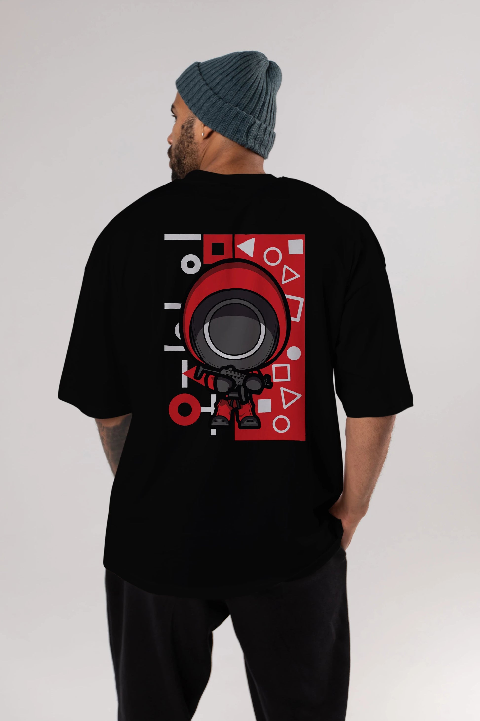 Squid Game (4) Arka Baskılı Oversize t-shirt Erkek Kadın Unisex %100 Pamuk Bisiklet Yaka tişort