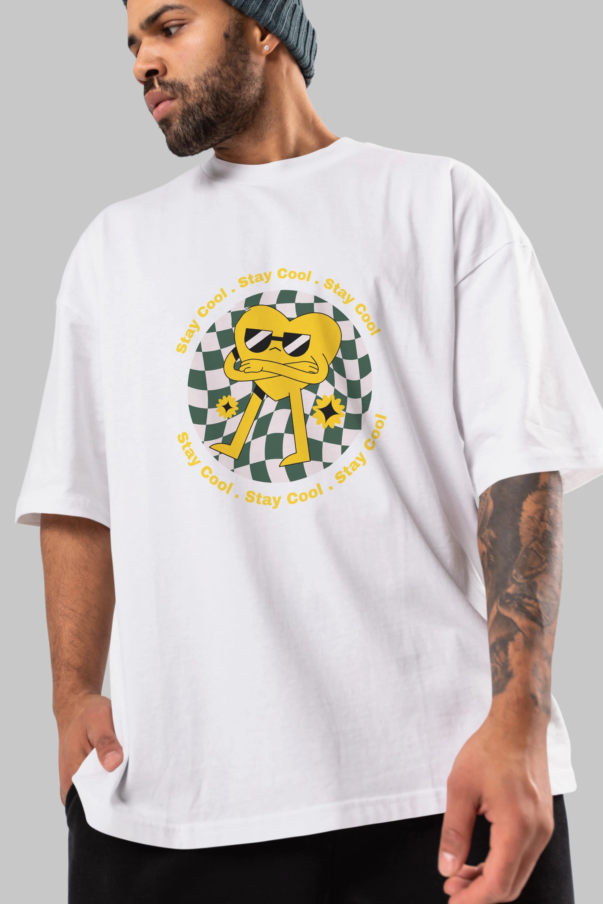 Stay Cool Yazılı Ön Baskılı Oversize t-shirt Erkek Kadın Unisex