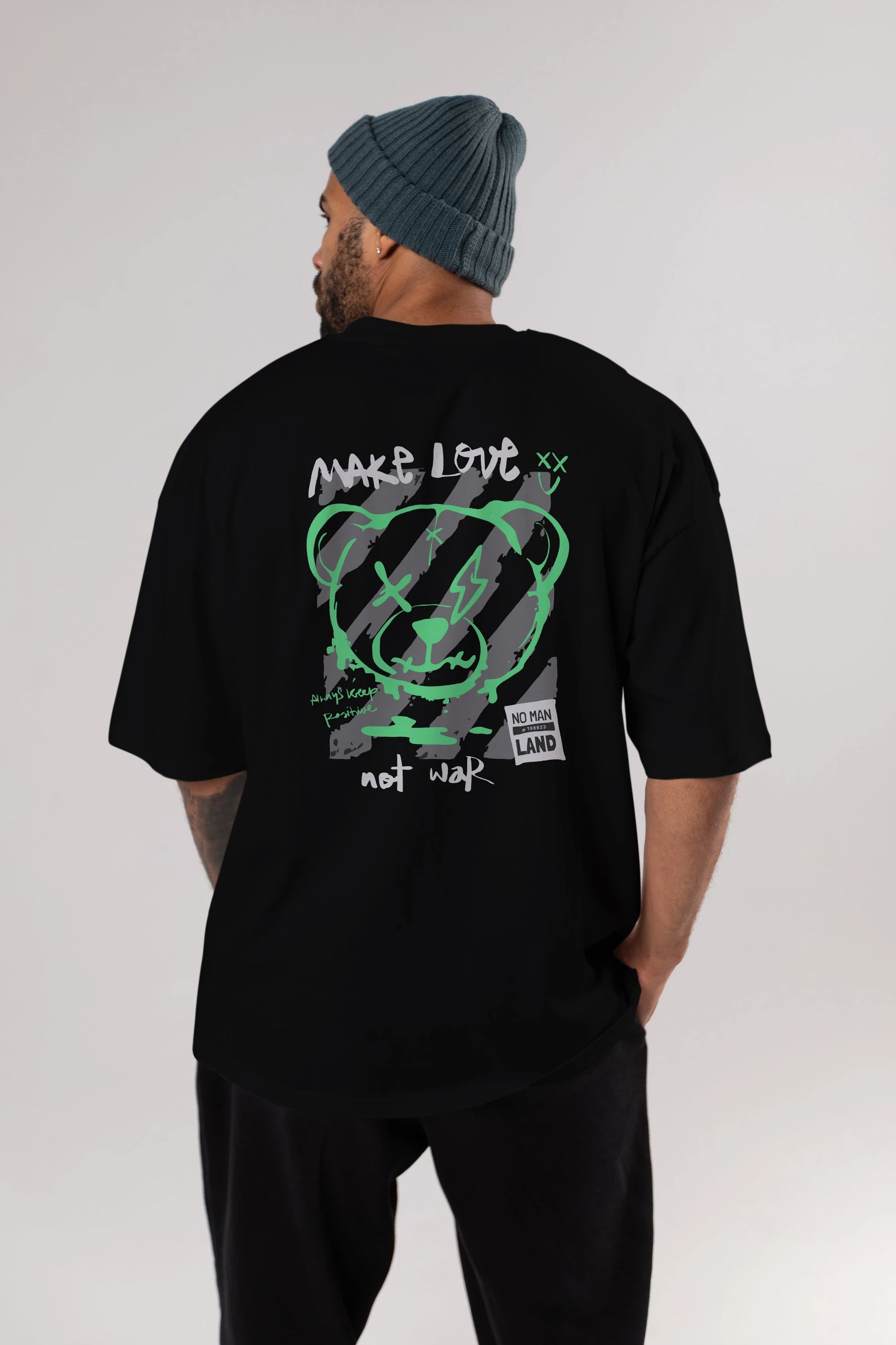 Make Love Bear Arka Baskılı Oversize t-shirt Erkek Kadın Unisex