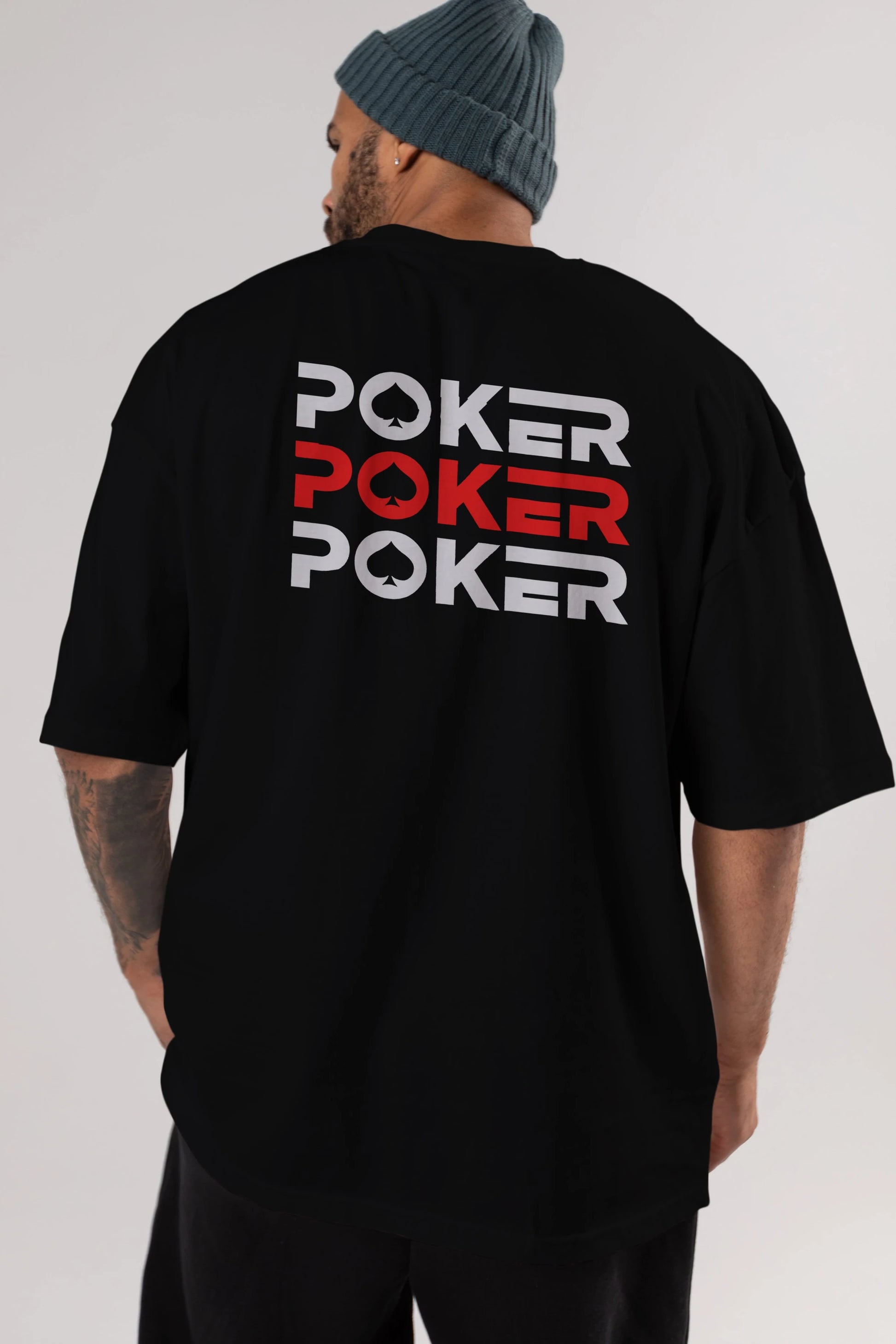 Poker Arka Baskılı Oversize t-shirt Erkek Kadın Unisex
