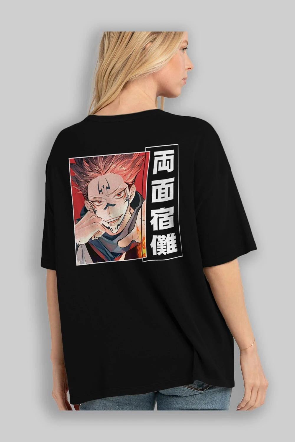 Sukuna Ryoumen 4 Anime Arka Baskılı Oversize t-shirt Erkek Kadın Unisex