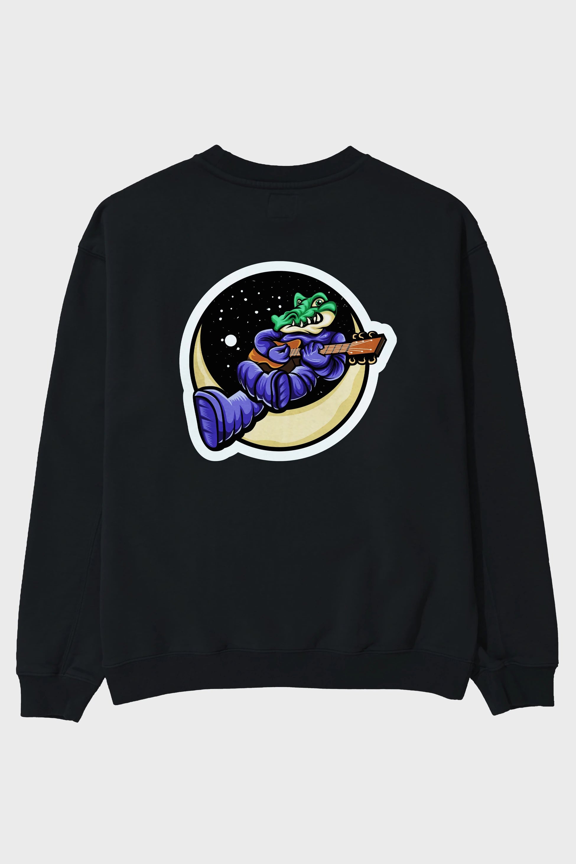 Space Crocodile Sticker Arka Baskılı Oversize Sweatshirt Erkek Kadın Unisex