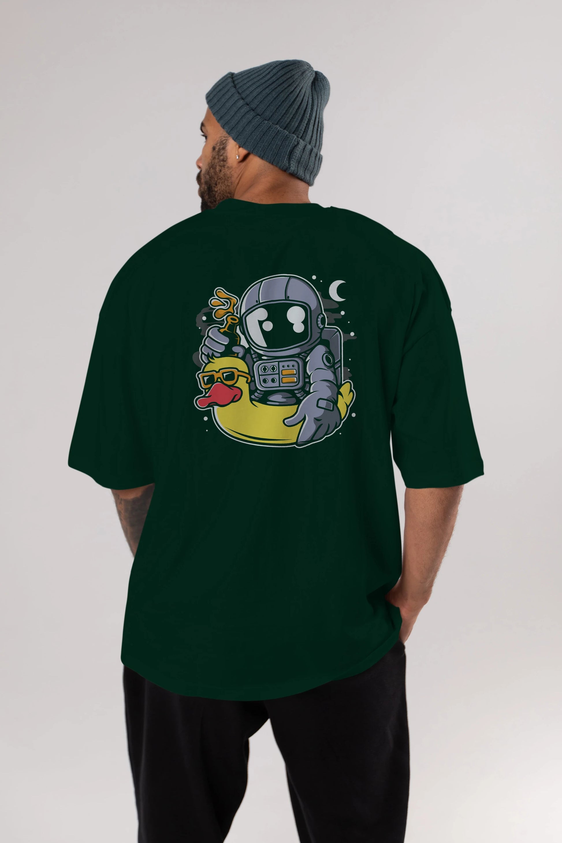 Astronaut Duck Balloon Arka Baskılı Oversize t-shirt Erkek Kadın Unisex