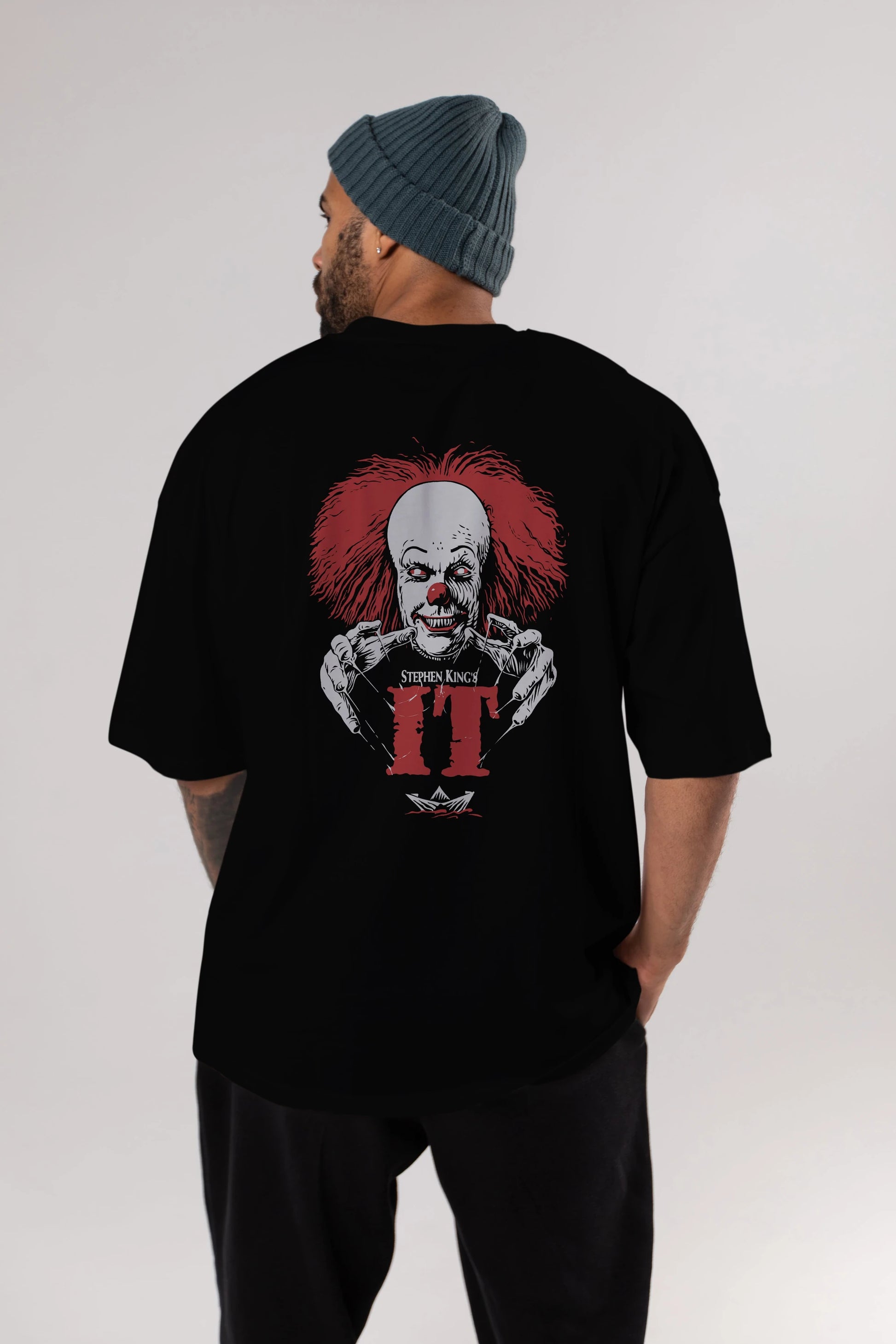 it Arka Baskılı Oversize t-shirt Erkek Kadın Unisex %100 Pamuk Bisiklet Yaka tişort