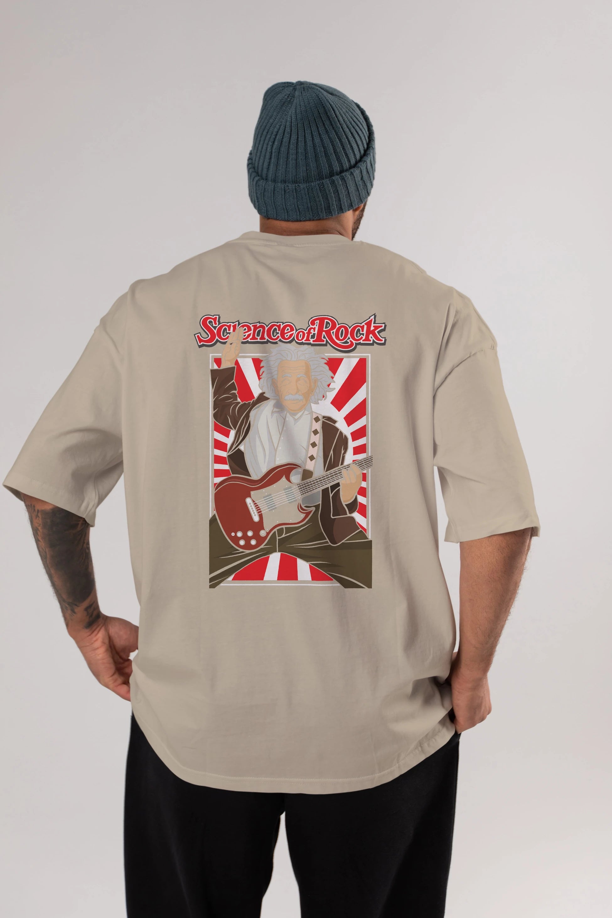 Einstein Science Of Rock Arka Baskılı Oversize t-shirt Erkek Kadın Unisex %100 Pamuk tişort