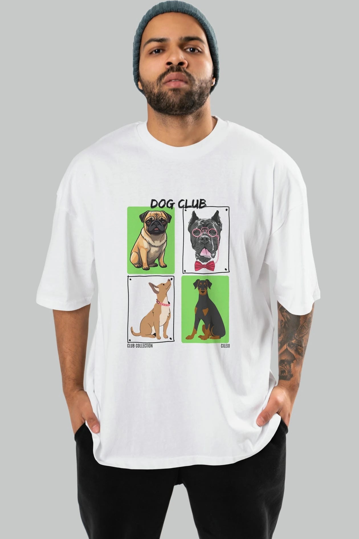 Dog Club ön Baskılı Oversize t-shirt Erkek Kadın %100 Pamuk Bisiklet Yaka tişort