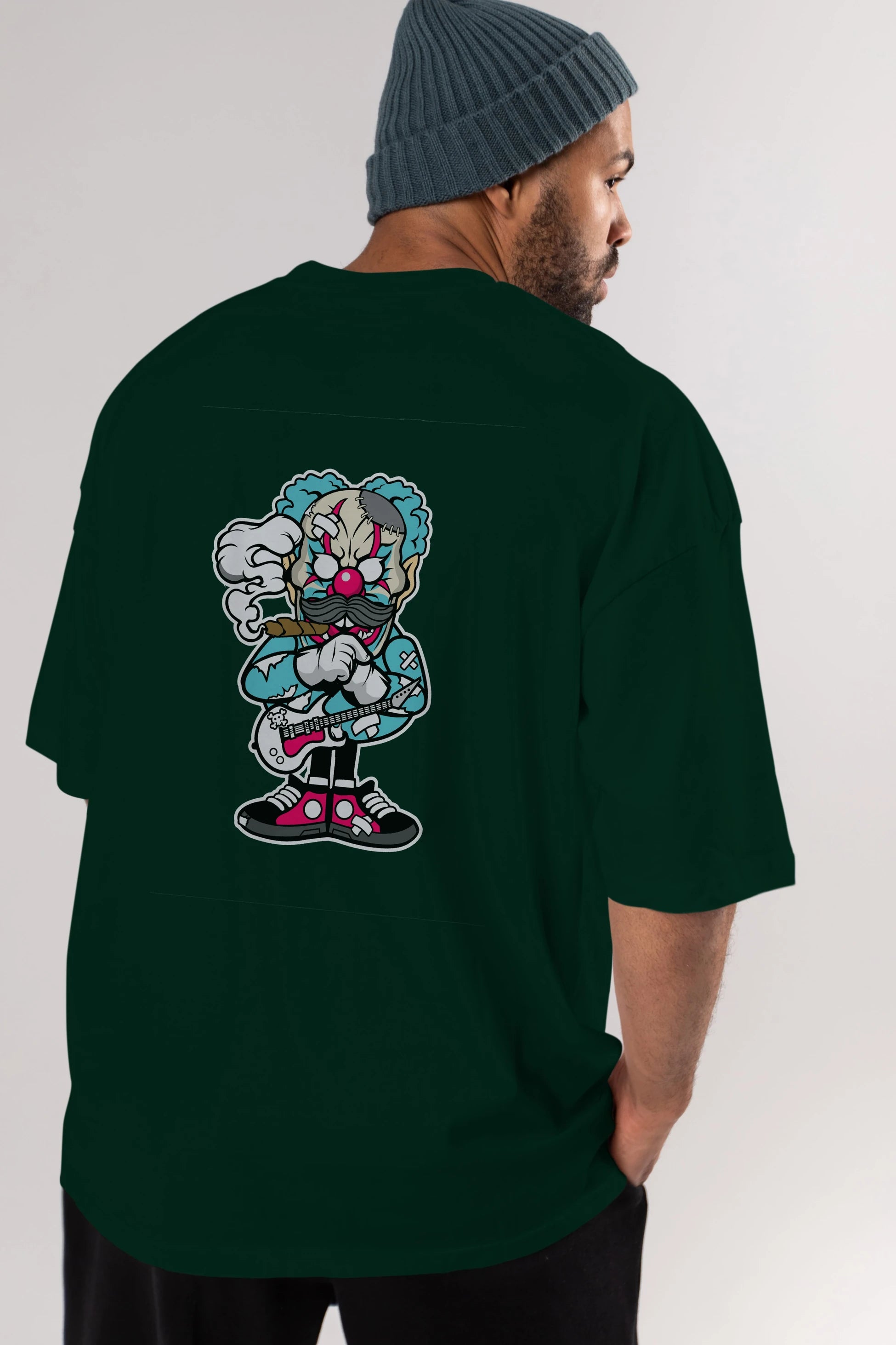 Clown Monster Arka Baskılı Oversize t-shirt Erkek Kadın Unisex %100 Pamuk tişort