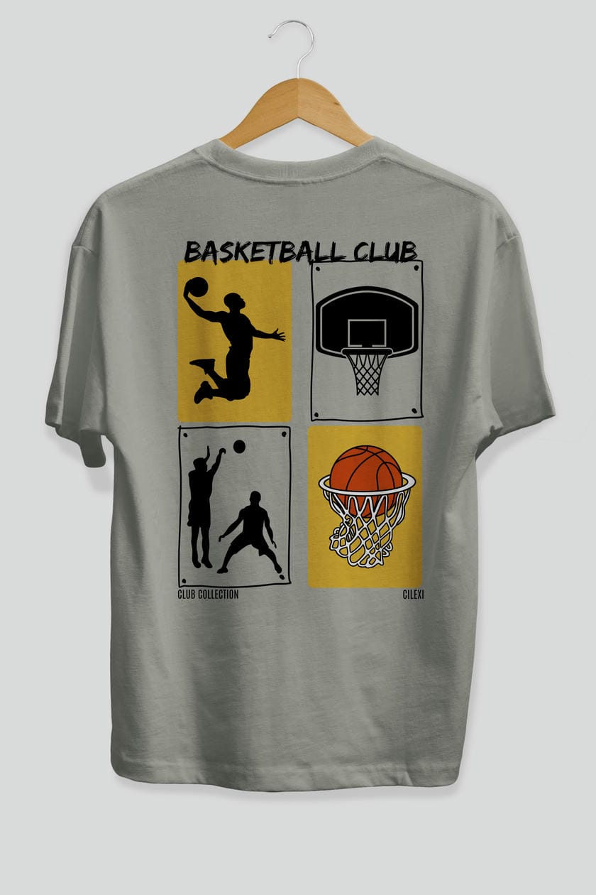 Basketball Club Arka Baskılı Oversize t-shirt Erkek Kadın %100 Pamuk Bisiklet Yaka tişort