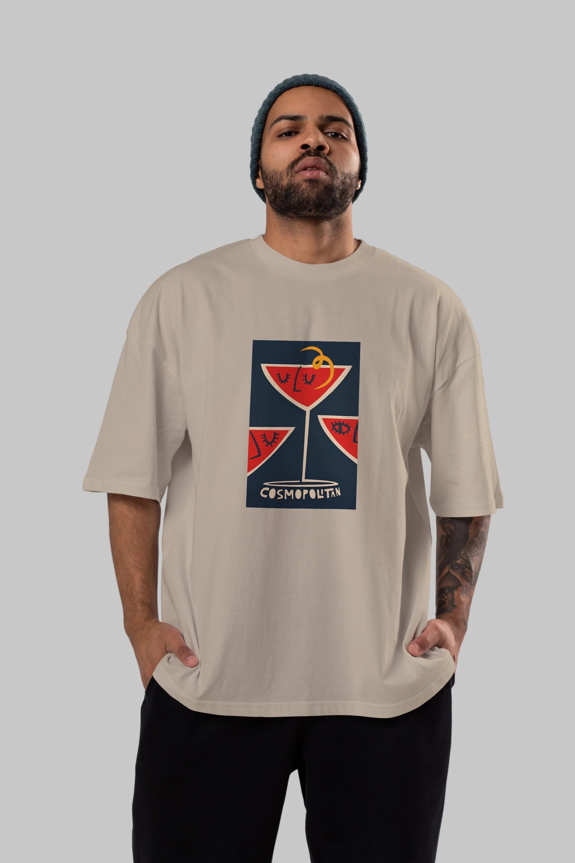Cosmopolitan 4 Ön Baskılı Oversize t-shirt Erkek Kadın Unisex %100 Pamuk Bisiklet Yaka tişort