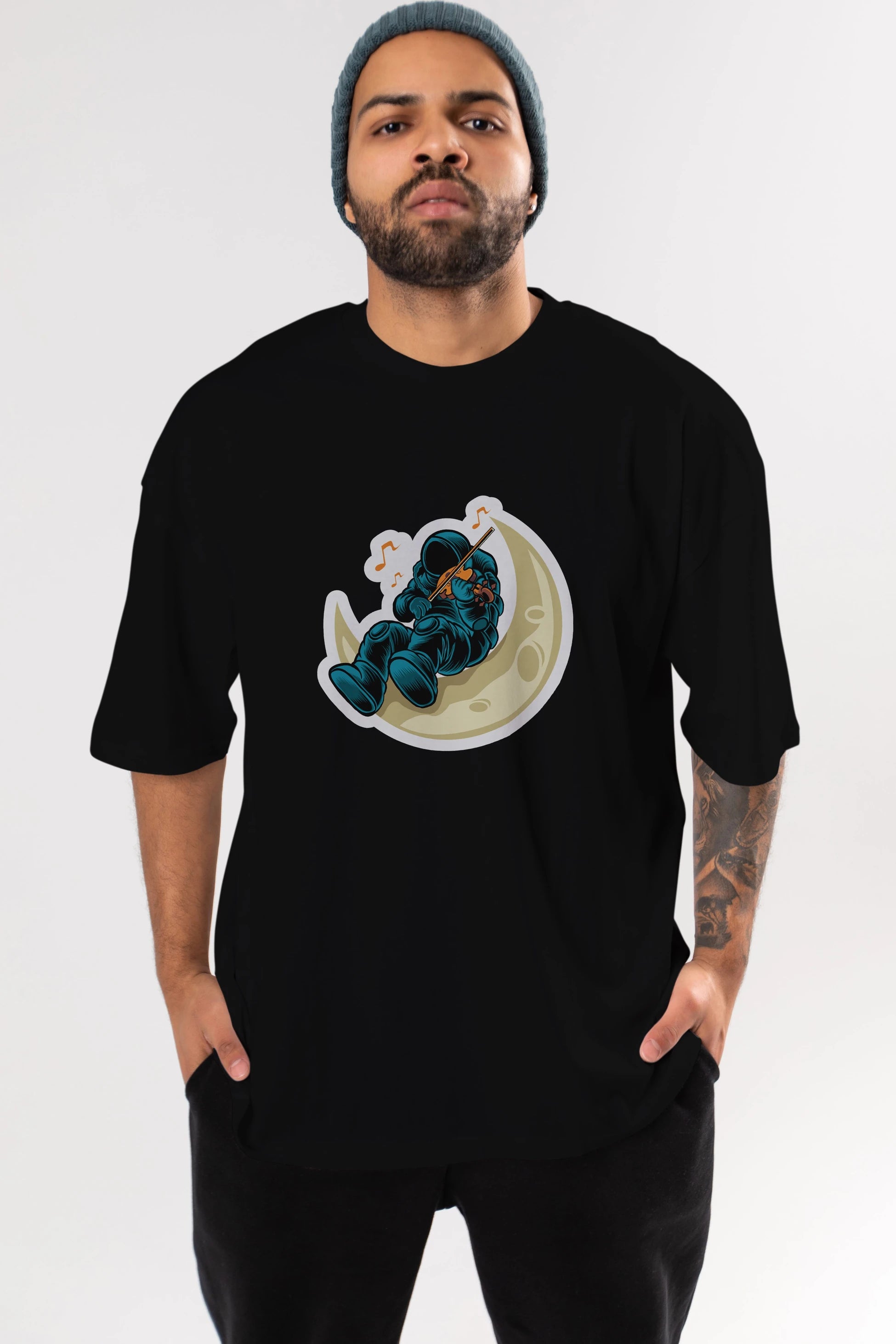 Playing Vionist in Space Sticker Ön Baskılı Oversize t-shirt Erkek Kadın Unisex