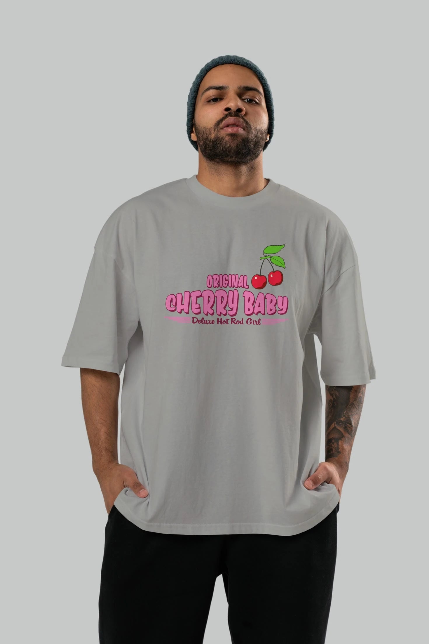 Cherry Baby Ön Baskılı Oversize t-shirt Erkek Kadın Pamuk Bisiklet Yaka tişort