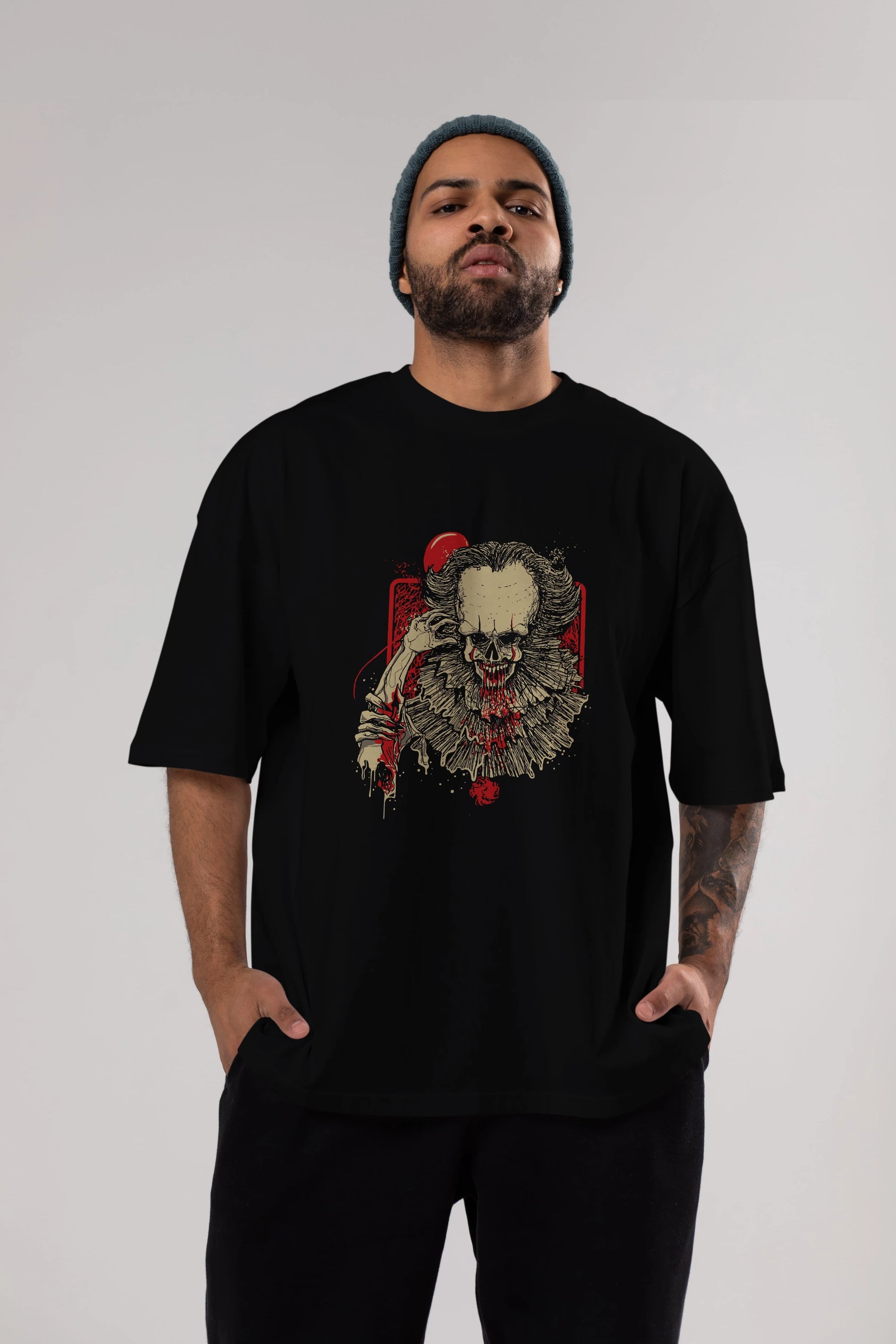 it (2) Ön Baskılı Oversize t-shirt Erkek Kadın Unisex %100 Pamuk Bisiklet Yaka tişort