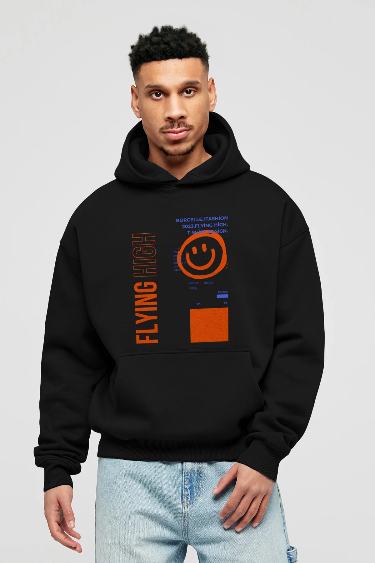 Flying High Yazılı Ön Baskılı Oversize Hoodie Kapüşonlu Sweatshirt Erkek Kadın Unisex