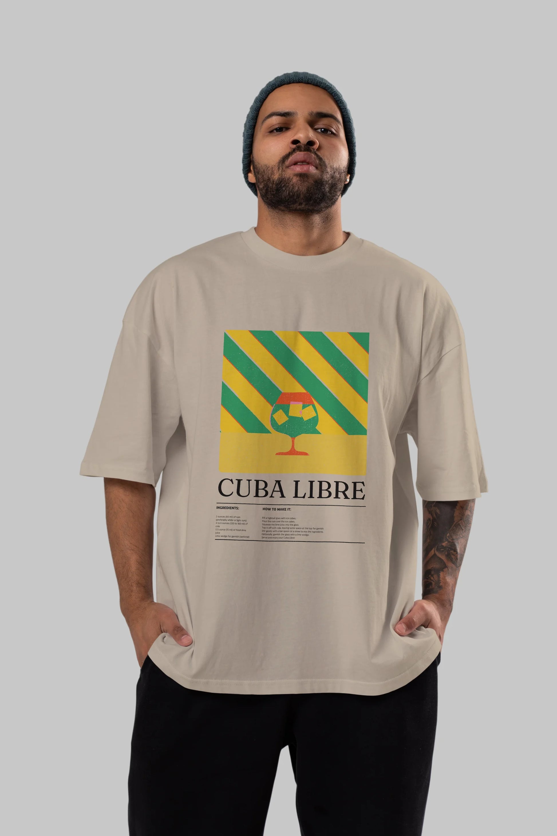 Cuba Libre Kokteyl Ön Baskılı Oversize t-shirt Erkek Kadın %100 Pamuk Bisiklet Yaka tişort
