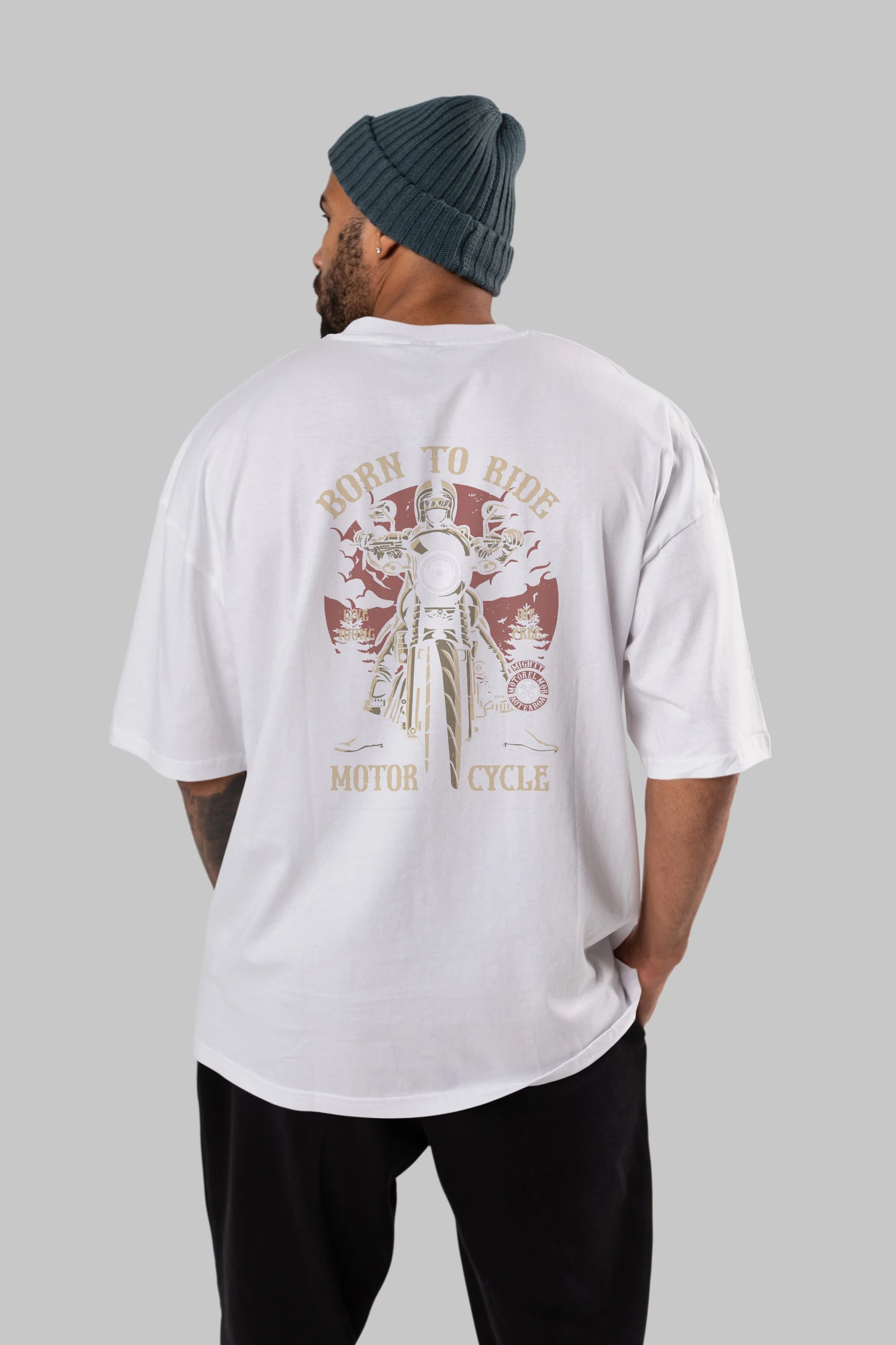 Born To Ride Arka Baskılı Oversize t-shirt Erkek Kadın Unisex %100 Pamuk