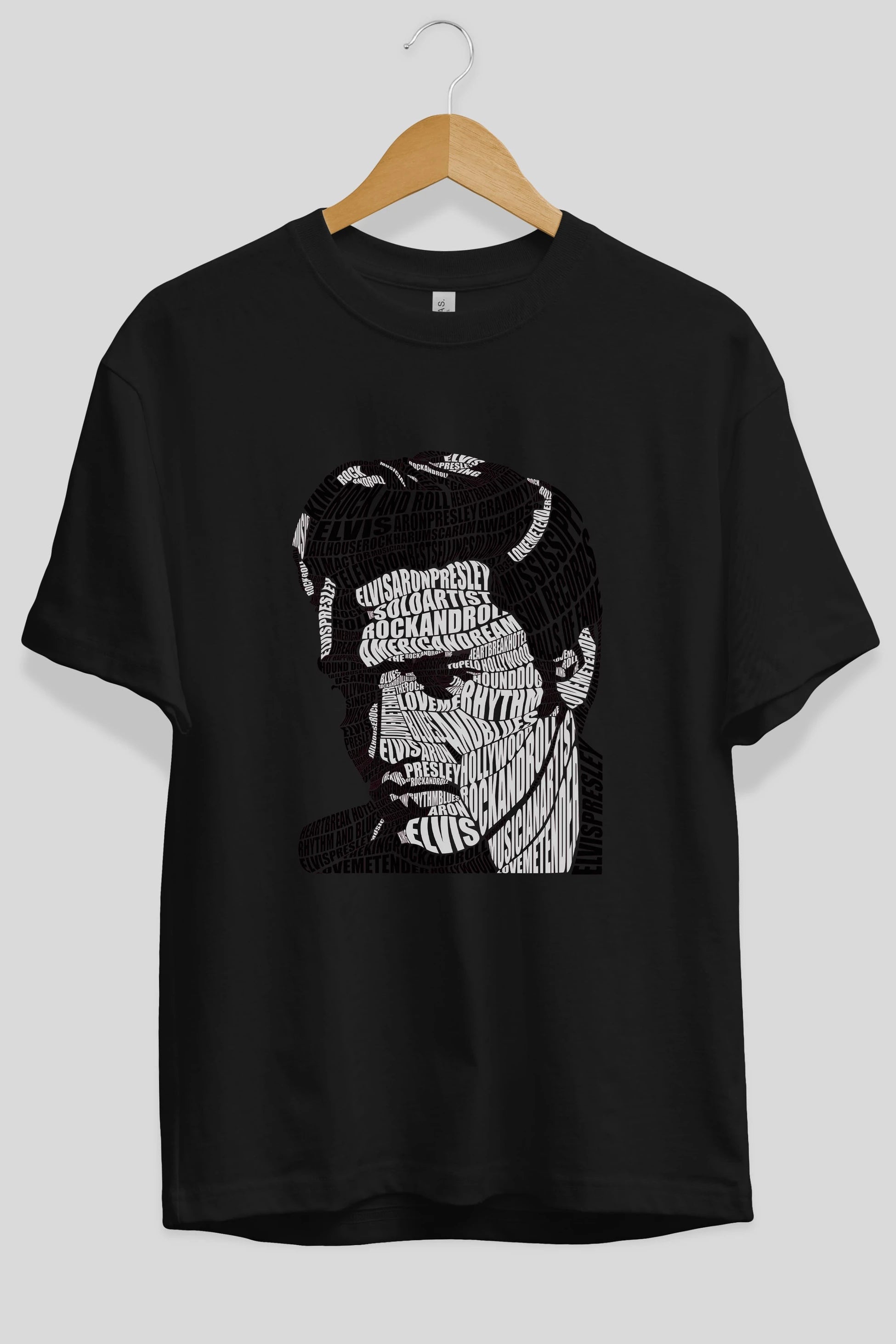 Elvis Presley Calligram Ön Baskılı Oversize t-shirt %100 pamuk Erkek Kadın Unisex