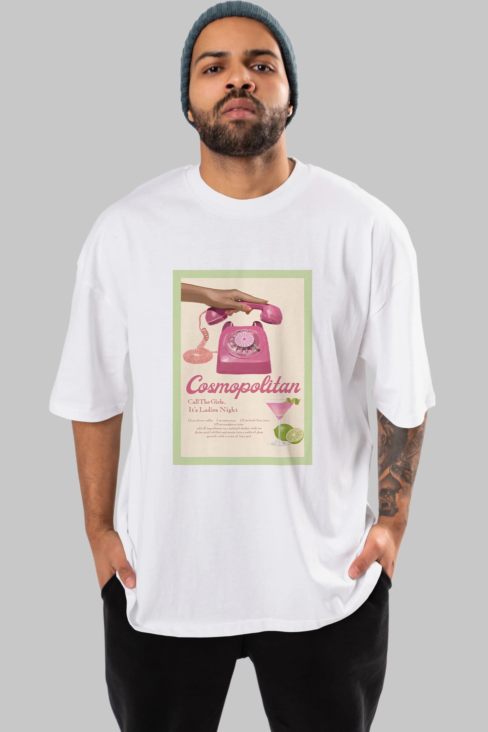Cosmopolitan 5 Ön Baskılı Oversize t-shirt Erkek Kadın Unisex %100 Pamuk Bisiklet Yaka tişort