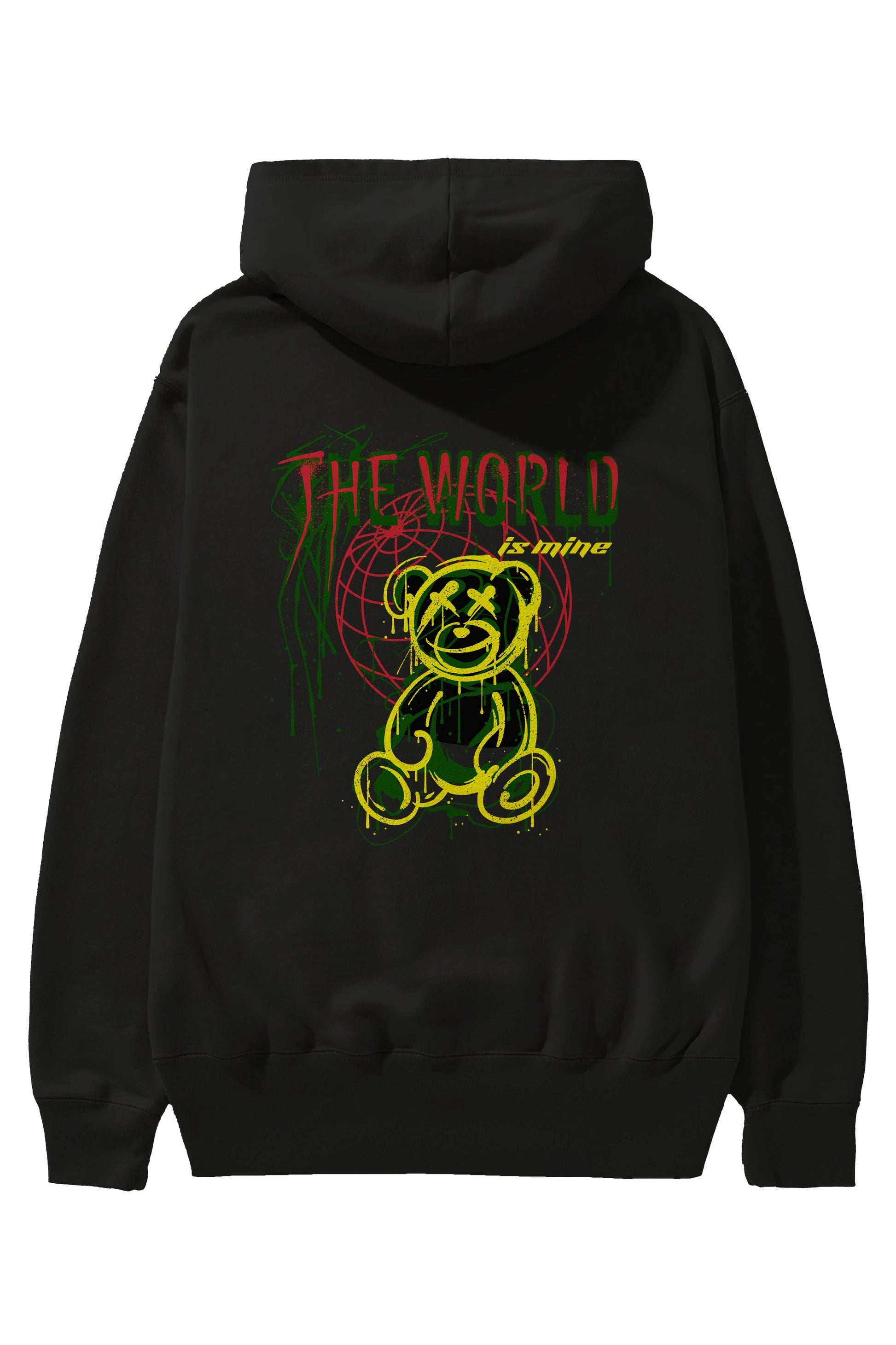 The World is Mine Bear Arka Baskılı Hoodie Oversize Kapüşonlu Sweatshirt Erkek Kadın Unisex