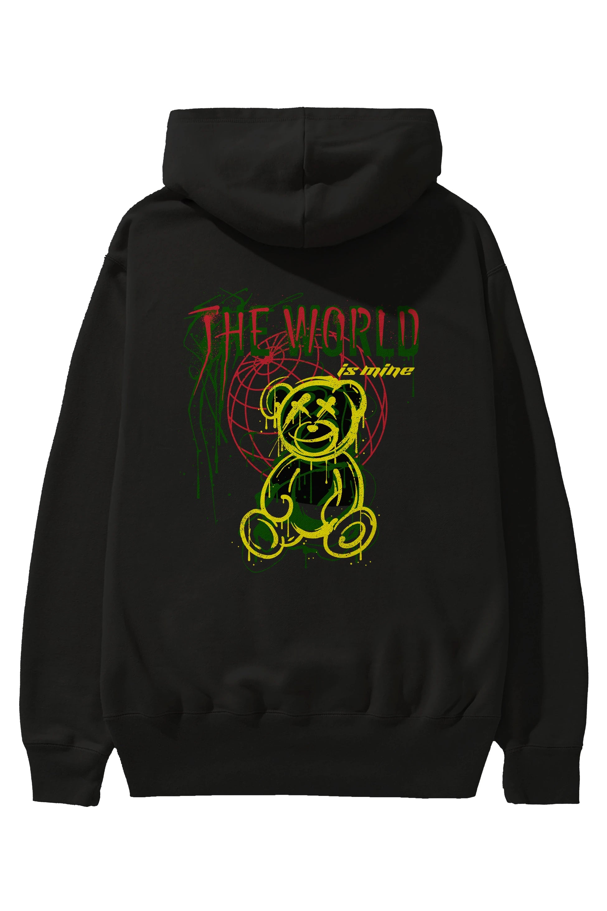 The World is Mine Bear Arka Baskılı Hoodie Oversize Kapüşonlu Sweatshirt Erkek Kadın Unisex
