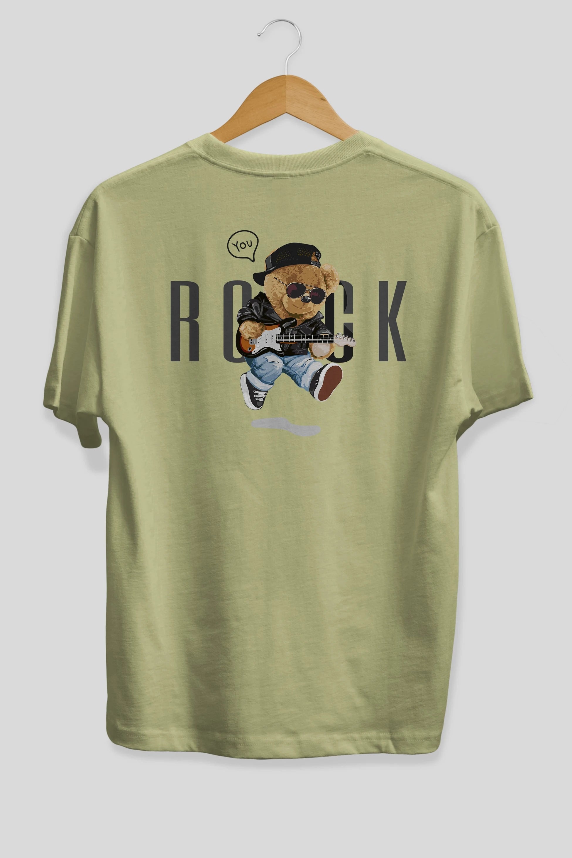 Teddy Bear Rock Arka Baskılı Oversize t-shirt Erkek Kadın Unisex %100 Pamuk