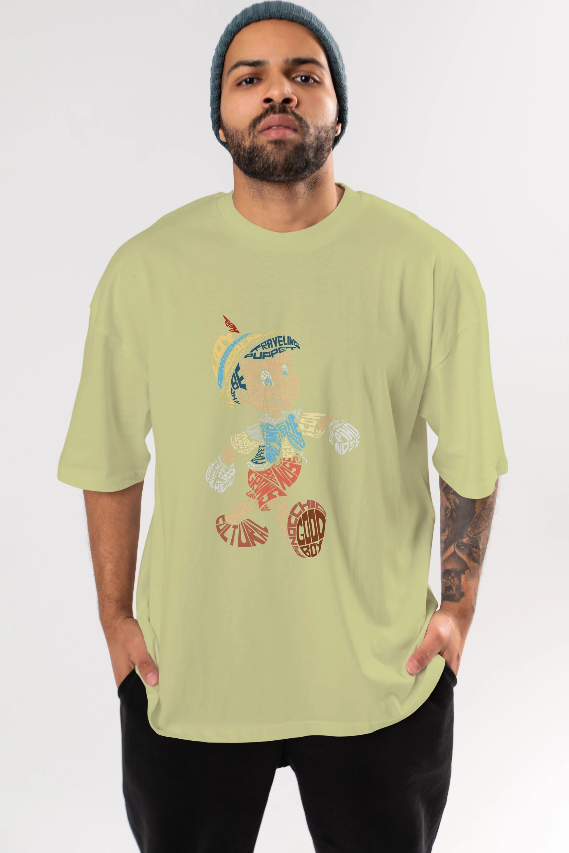 Pinokio Ön Baskılı Oversize t-shirt %100 pamuk Erkek Kadın Unisex