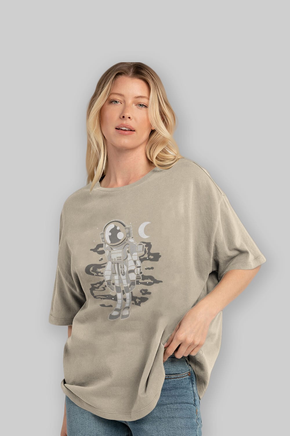 Astronaut Stand Ön Baskılı Oversize t-shirt Erkek Kadın Unisex