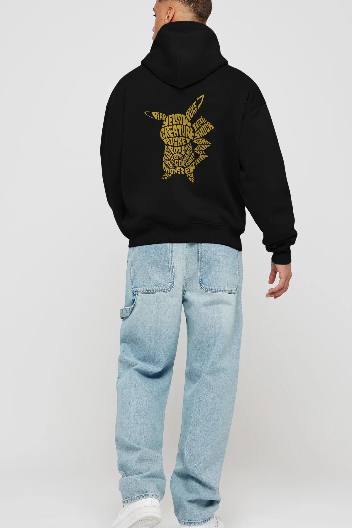 Pocket Monster Arka Baskılı Hoodie Oversize Kapüşonlu Sweatshirt Erkek Kadın Unisex
