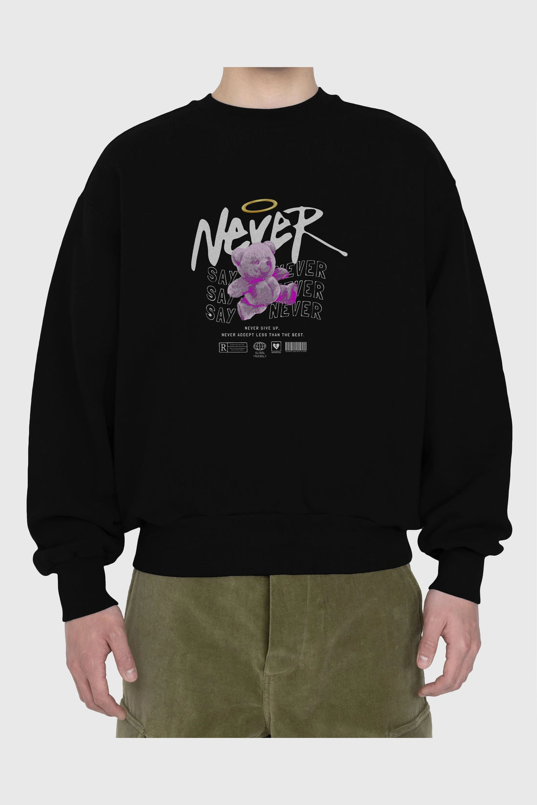 Teddy Bear Never Ön Baskılı Oversize Sweatshirt Erkek Kadın Unisex