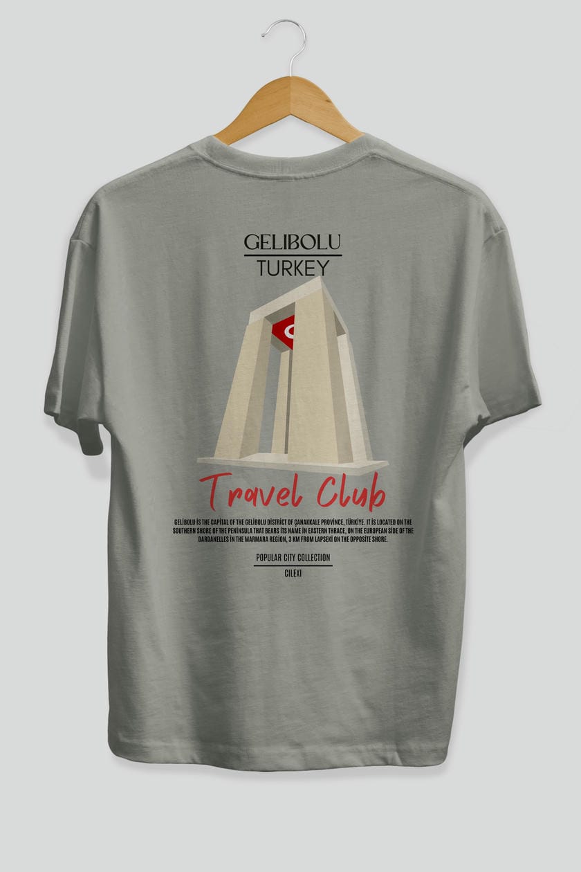 Gelibolu Turkey Arka Baskılı Oversize t-shirt Erkek Kadın Pamuk Bisiklet Yaka tişort