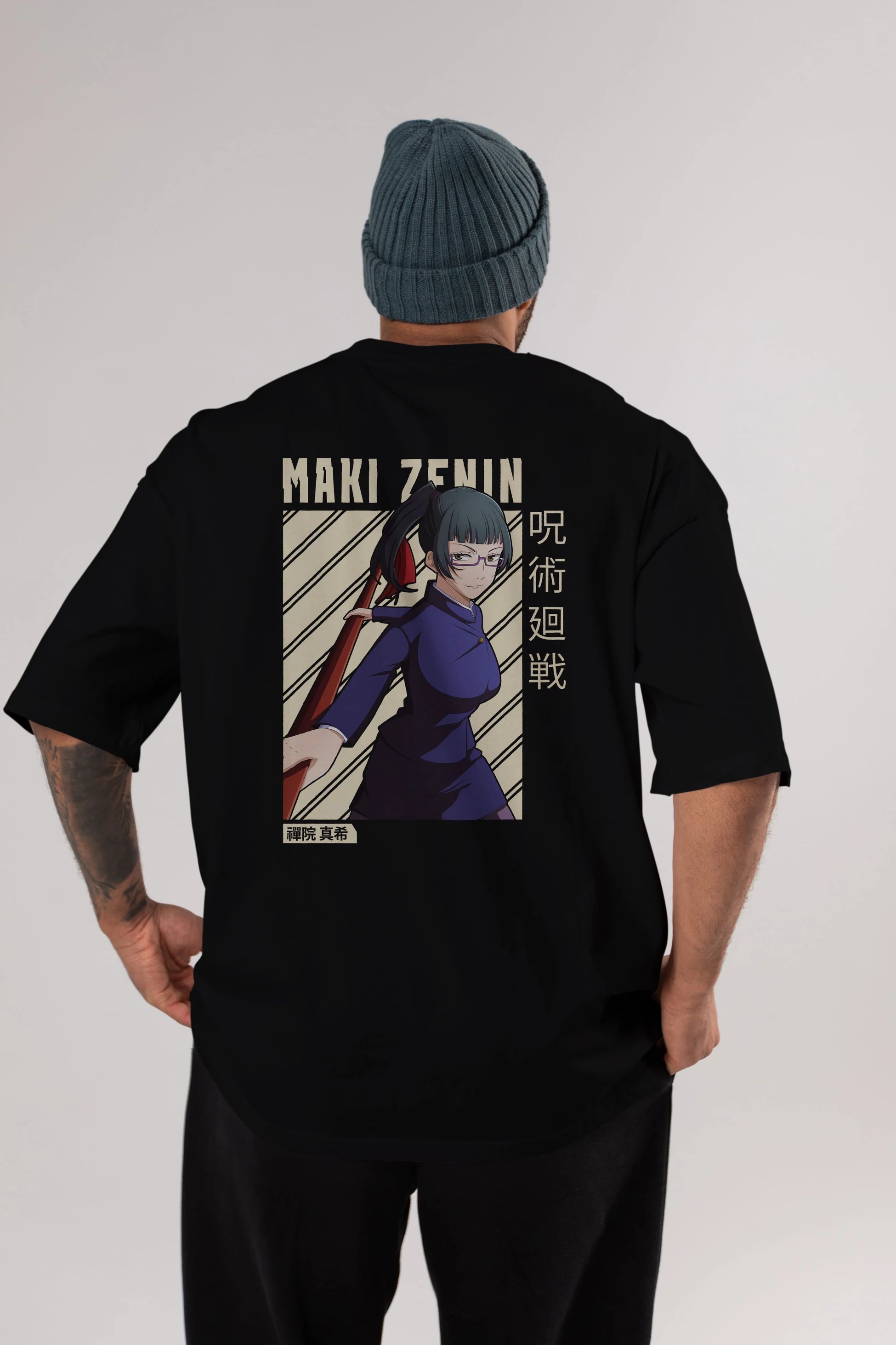 Maki Zenin CHAİNSAWMAN Anime Arka Baskılı Oversize t-shirt Erkek Kadın Unisex