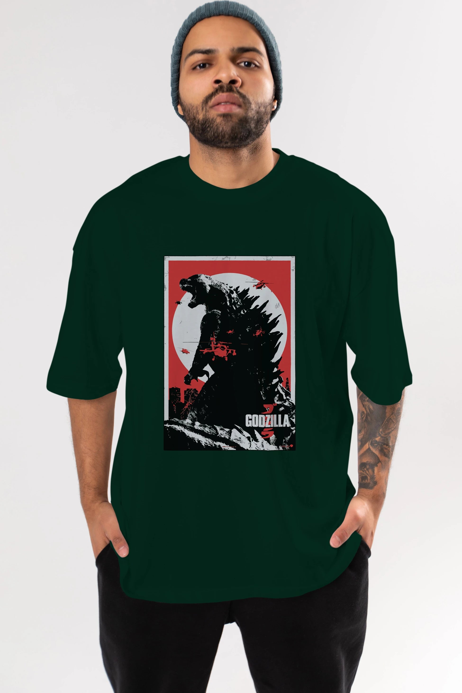 Godzilla (2) Ön Baskılı Oversize t-shirt Erkek Kadın Unisex %100 Pamuk Bisiklet Yaka tişort