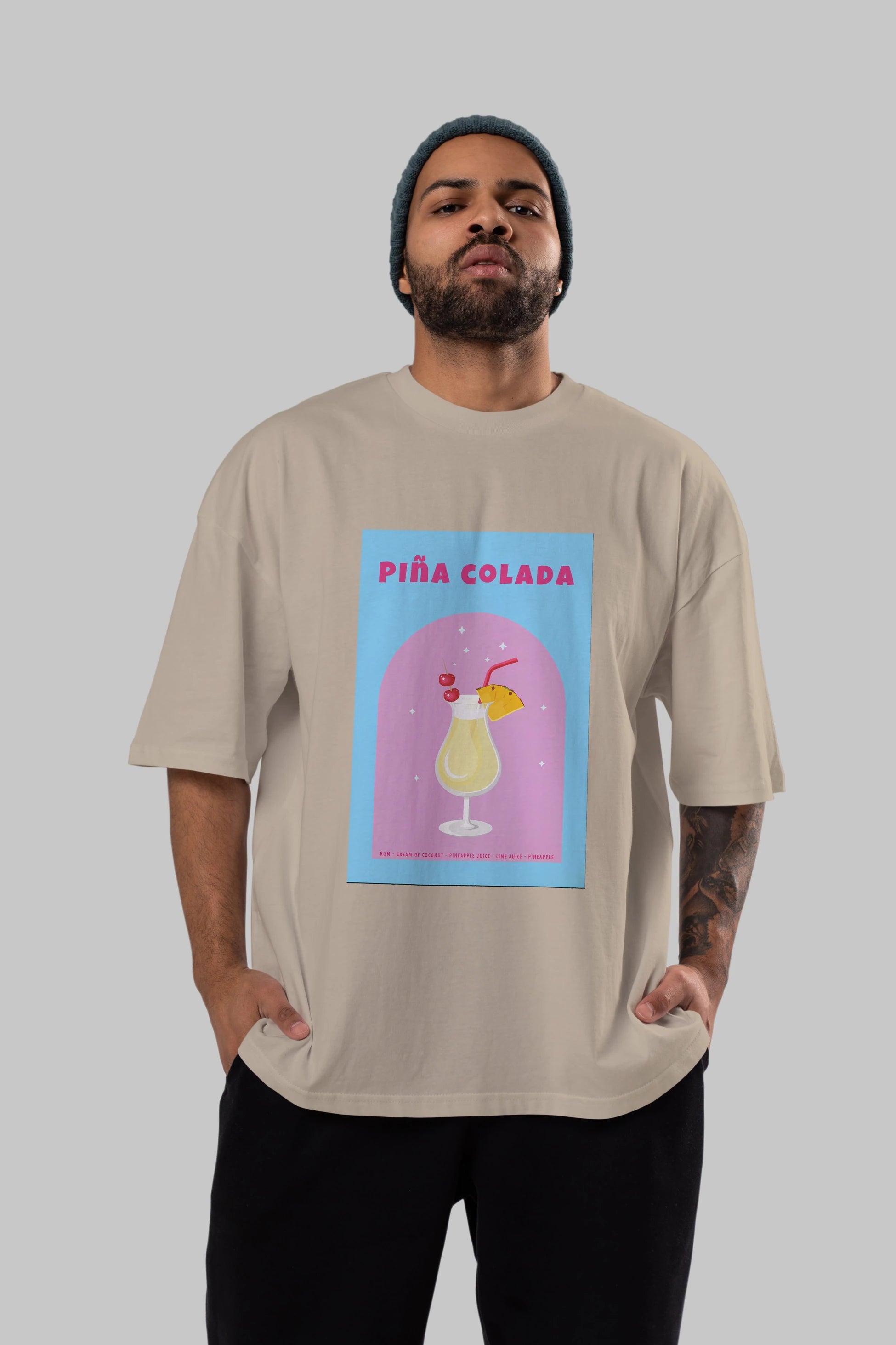 Pina Colada 2 Ön Baskılı Oversize t-shirt Erkek Kadın Unisex %100 Pamuk Bisiklet Yaka tişort