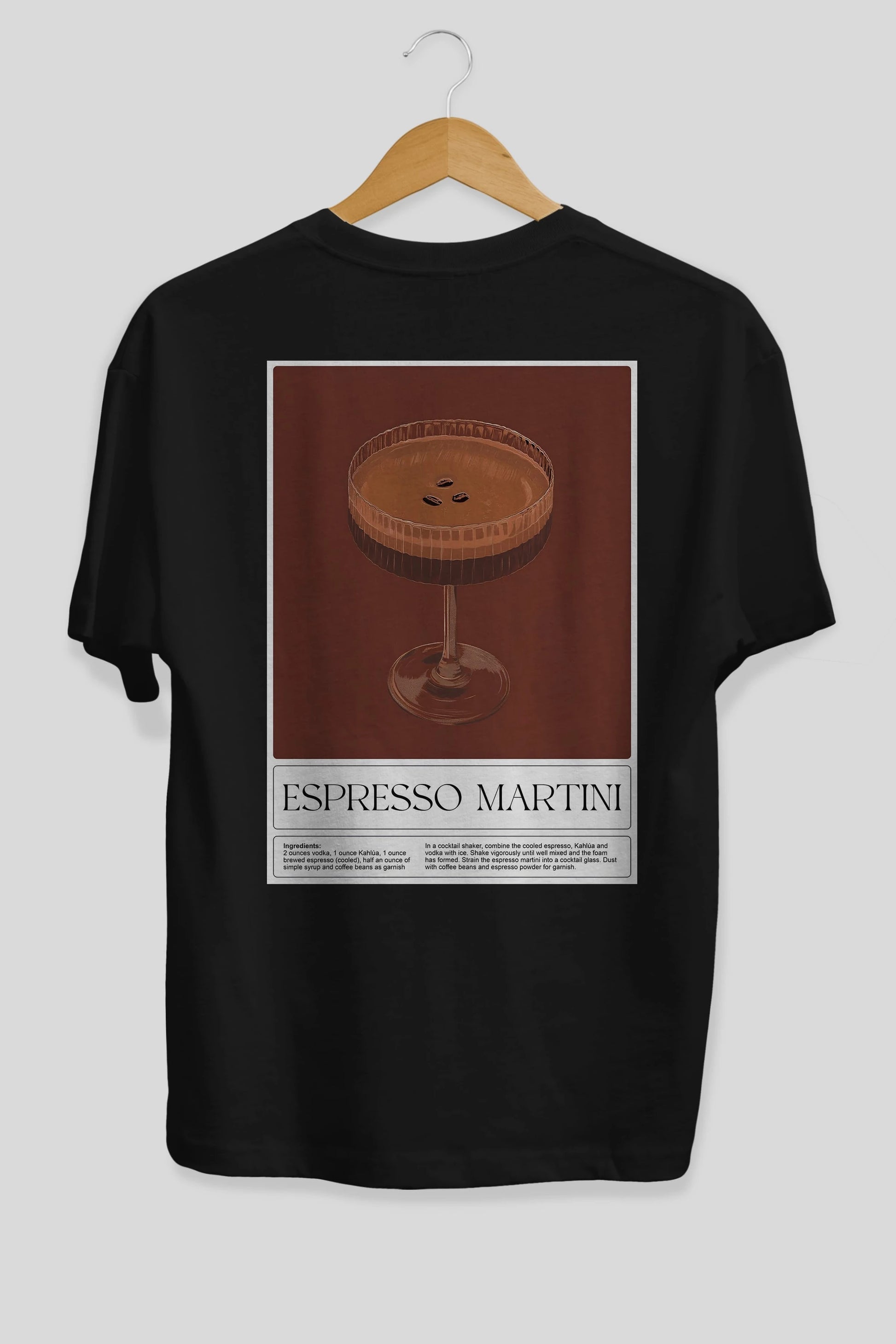 Espresso Martini Arka Baskılı Oversize t-shirt Erkek Kadın Unisex %100 Pamuk Bisiklet Yaka tişort