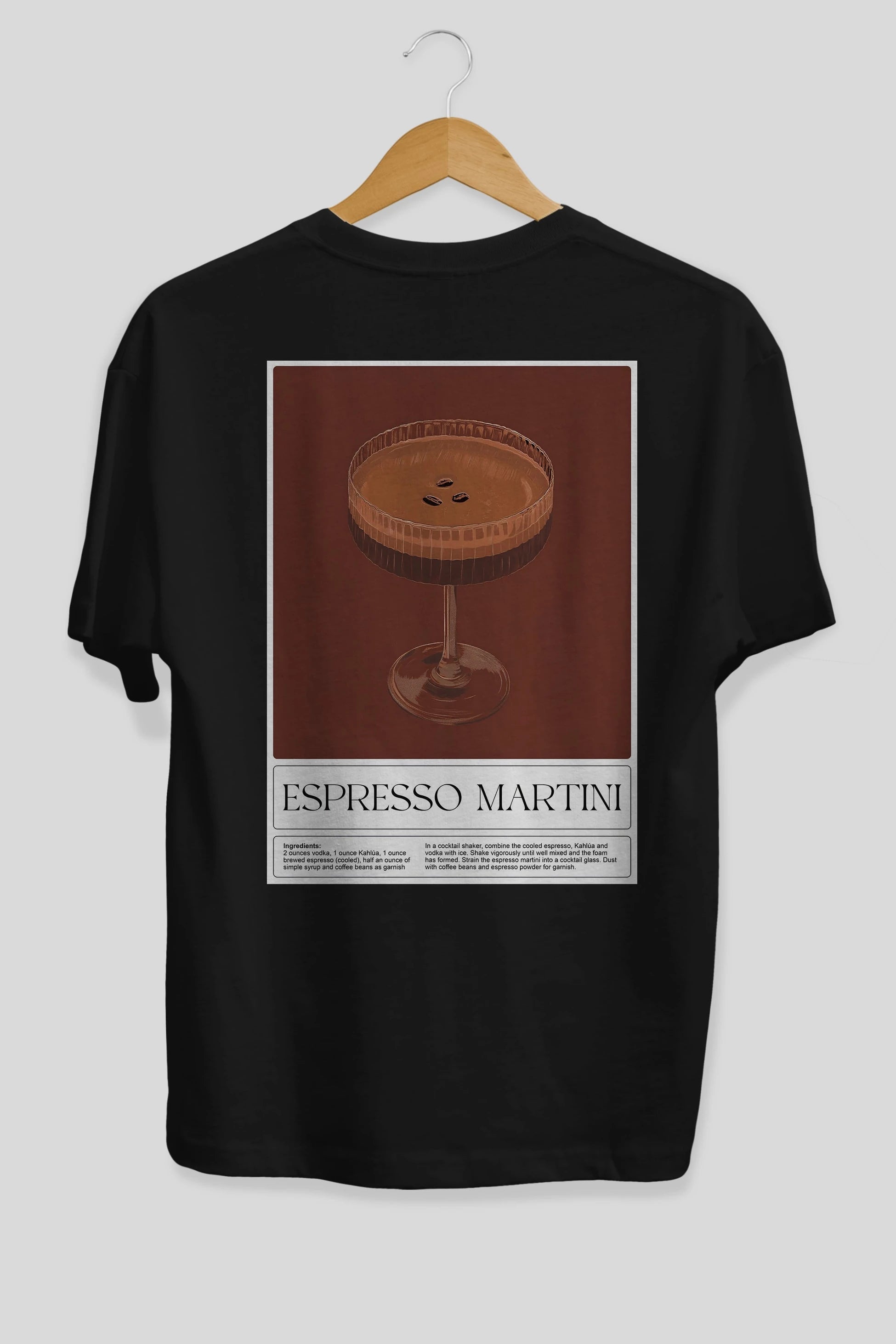 Espresso Martini Arka Baskılı Oversize t-shirt Erkek Kadın Unisex %100 Pamuk Bisiklet Yaka tişort