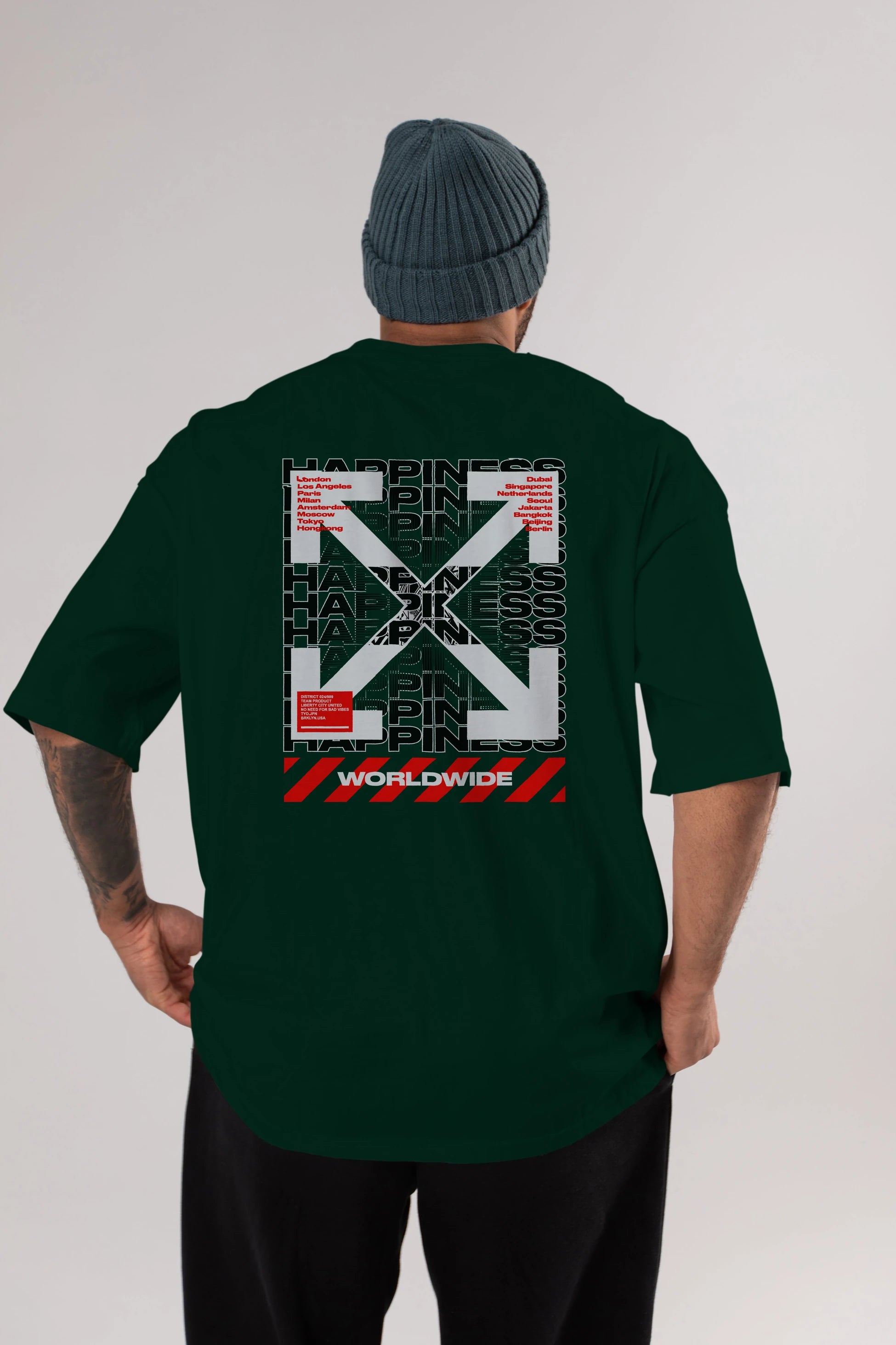 Happiness Worldwide Arka Baskılı Oversize t-shirt Erkek Kadın Unisex