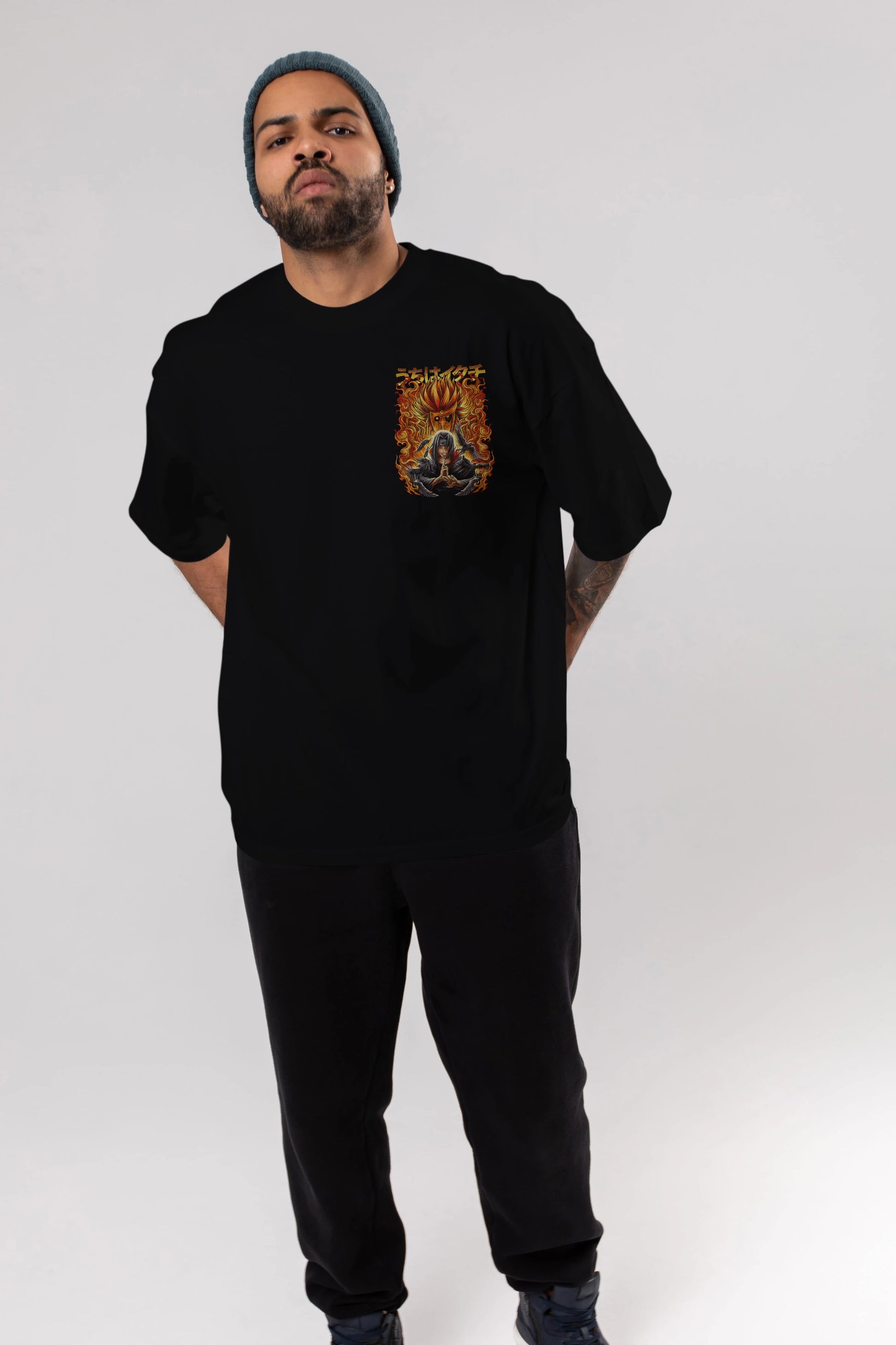 NARUTO ITACHI UCHIHA Ön Sol Baskılı Oversize t-shirt Erkek Kadın Unisex %100 Pamuk Bisiklet Yaka tişort