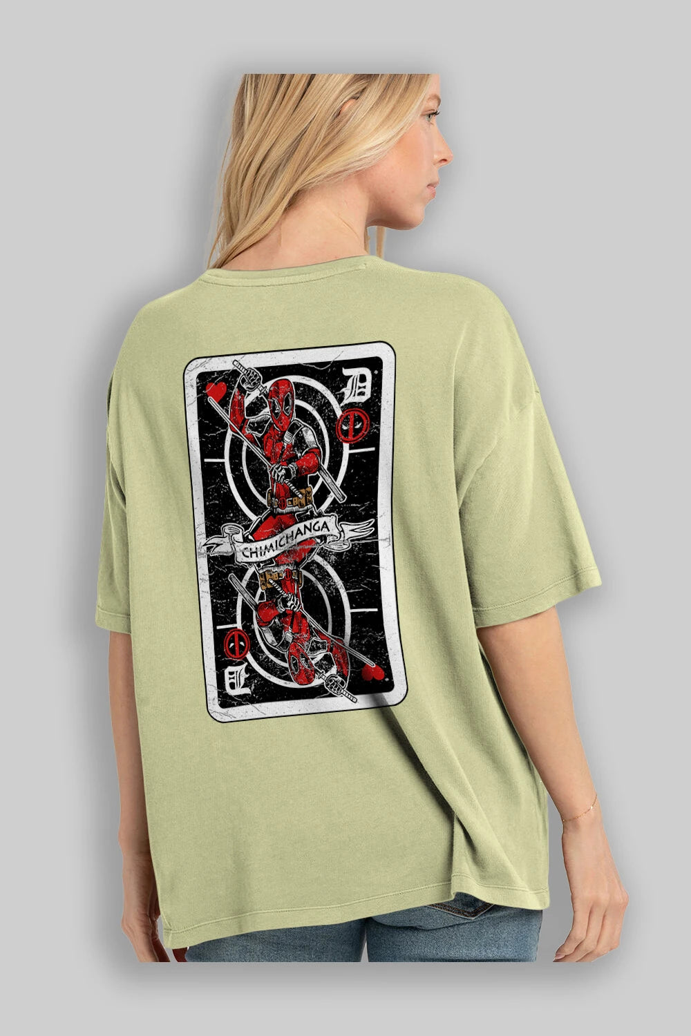 Deadpool Card Arka Baskılı Oversize t-shirt Erkek Kadın Unisex %100 Pamuk