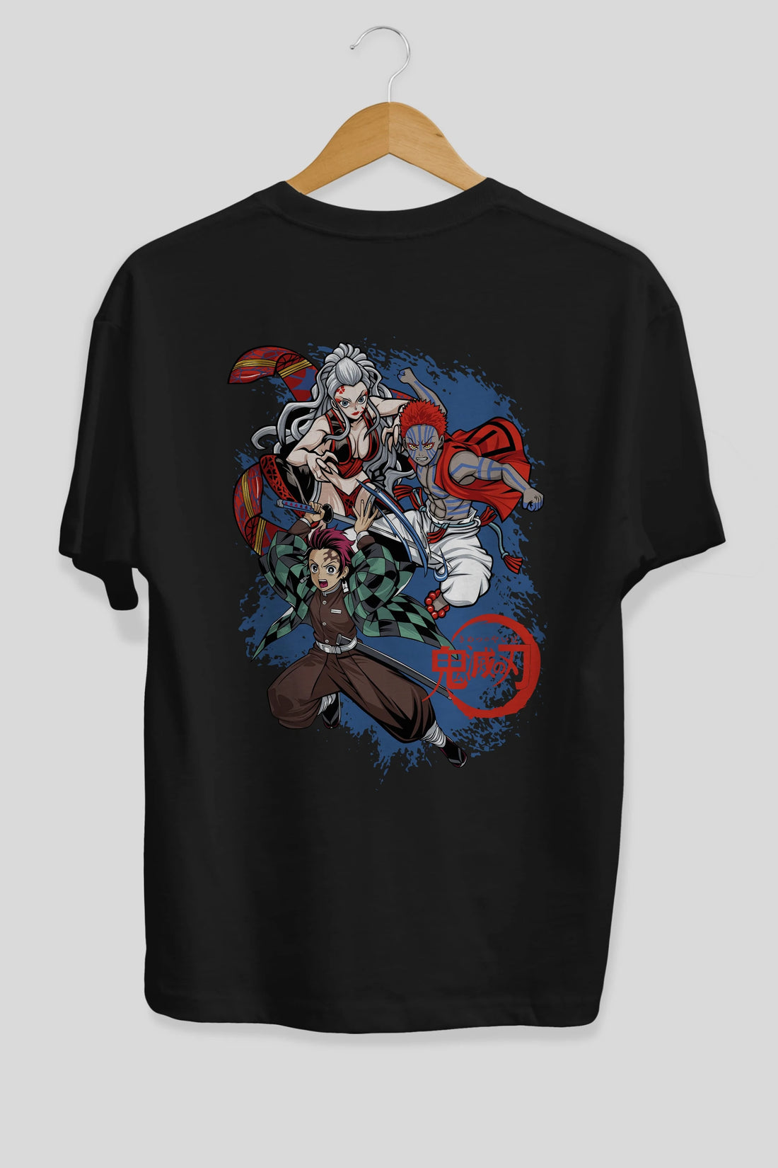 TANJIRO ,AKAZA,DAKI Anime Arka Baskılı Oversize t-shirt Erkek Kadın Unisex