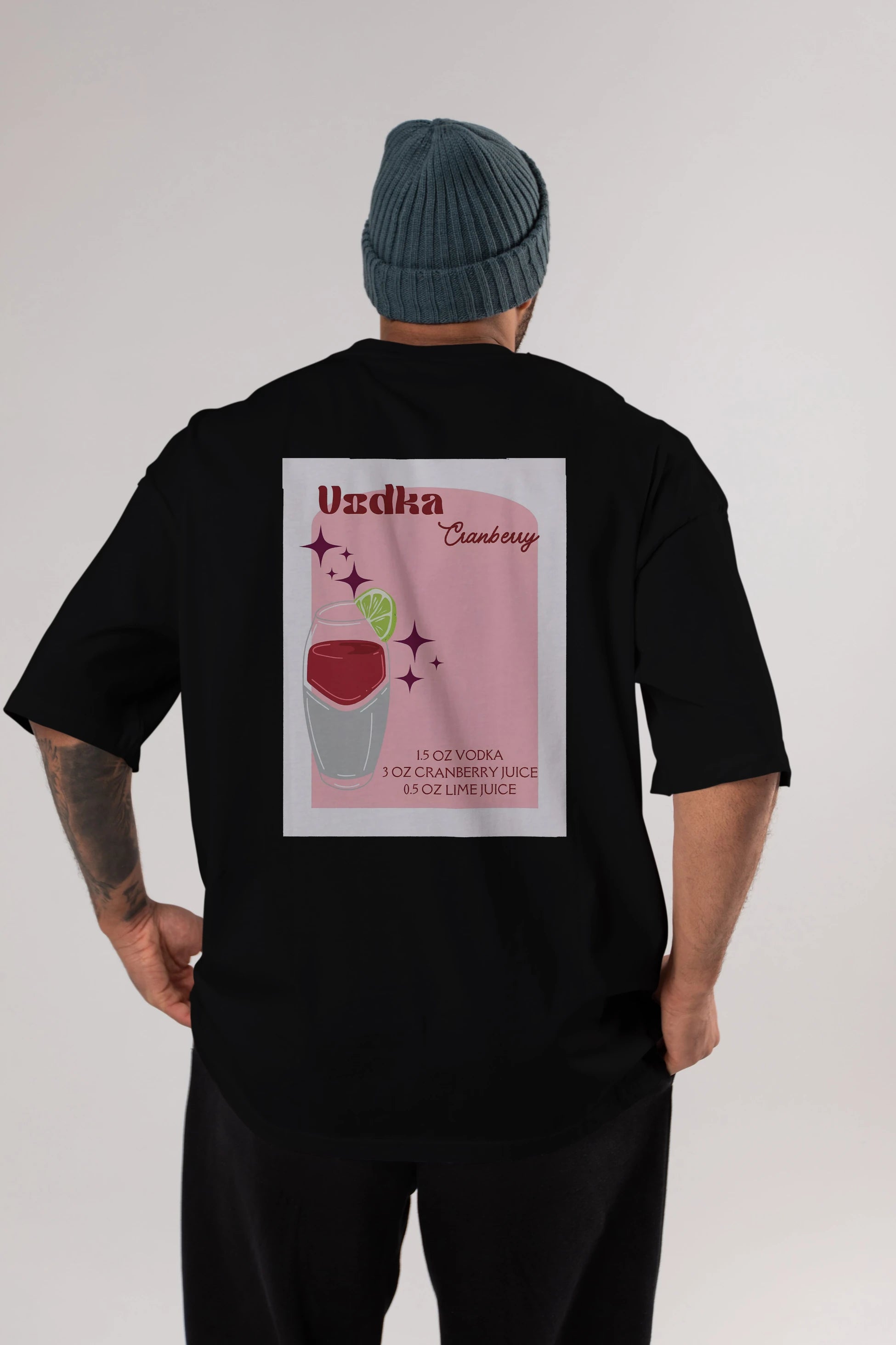 Vodka Cranberry 2 Arka Baskılı Oversize t-shirt Erkek Kadın Unisex %100 Pamuk Bisiklet Yaka tişort