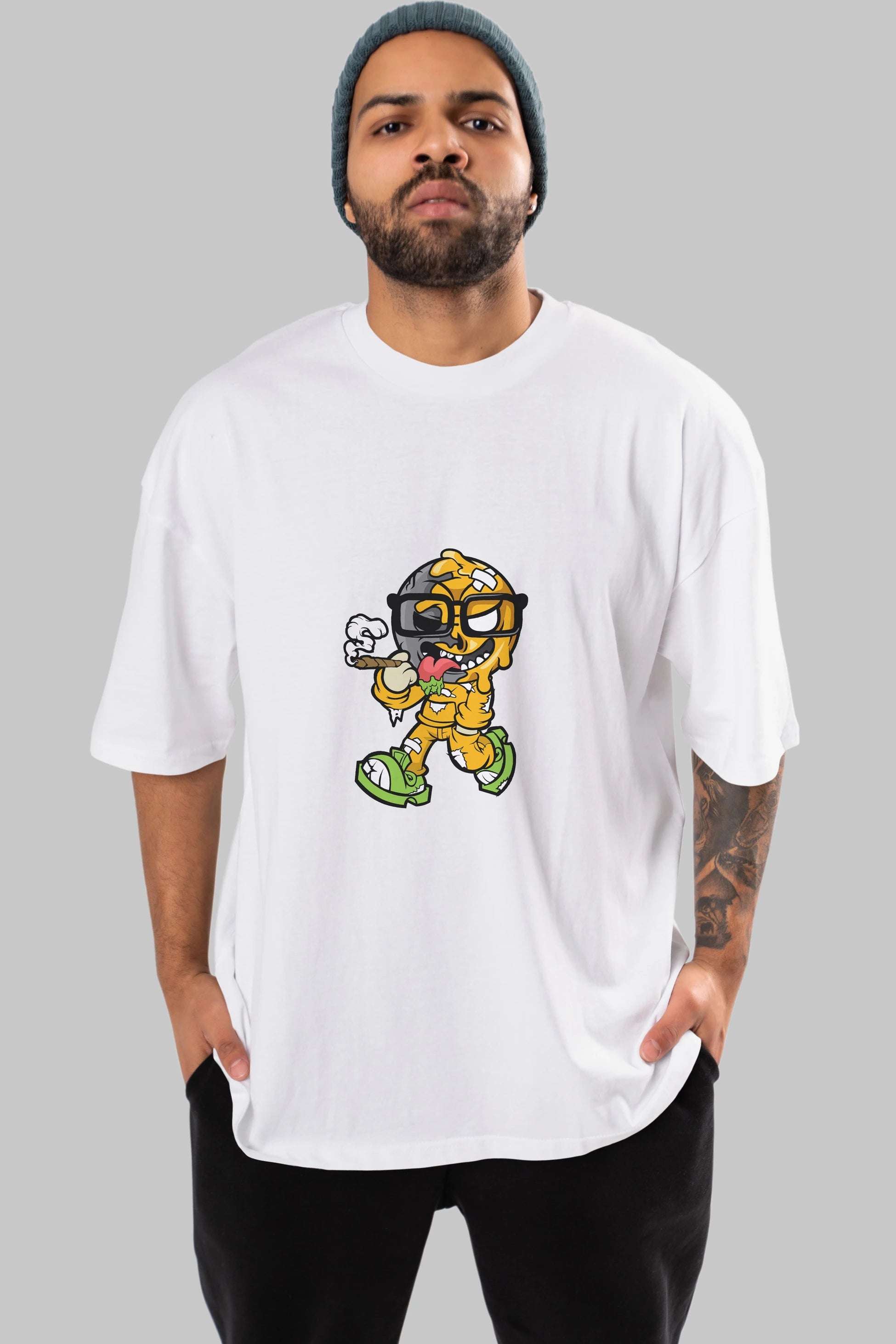 Eyeball Smoker Ön Baskılı Oversize t-shirt Erkek Kadın Unisex %100 Pamuk tişort