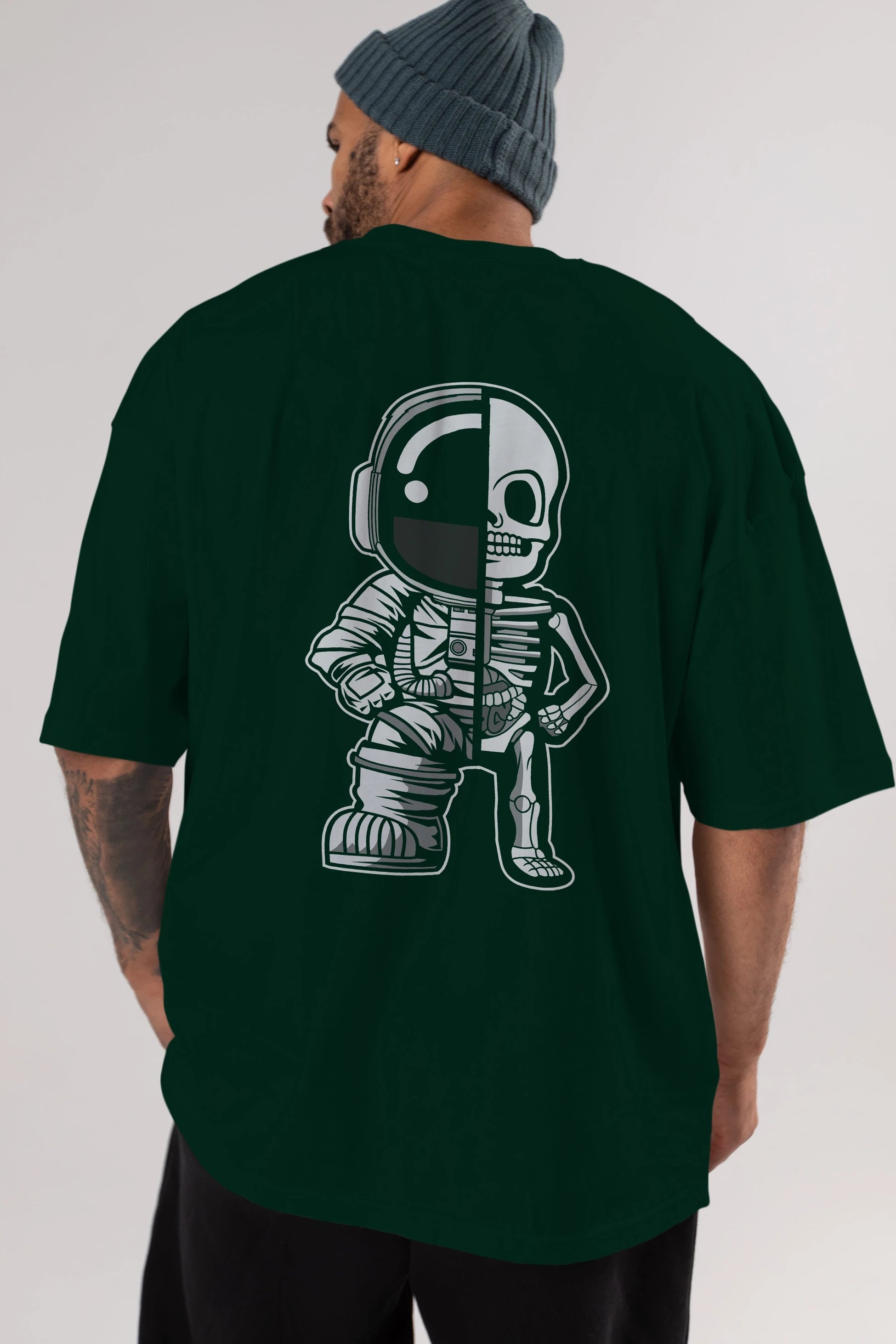 Astronaut Half Skeleton Arka Baskılı Oversize t-shirt Erkek Kadın Unisex