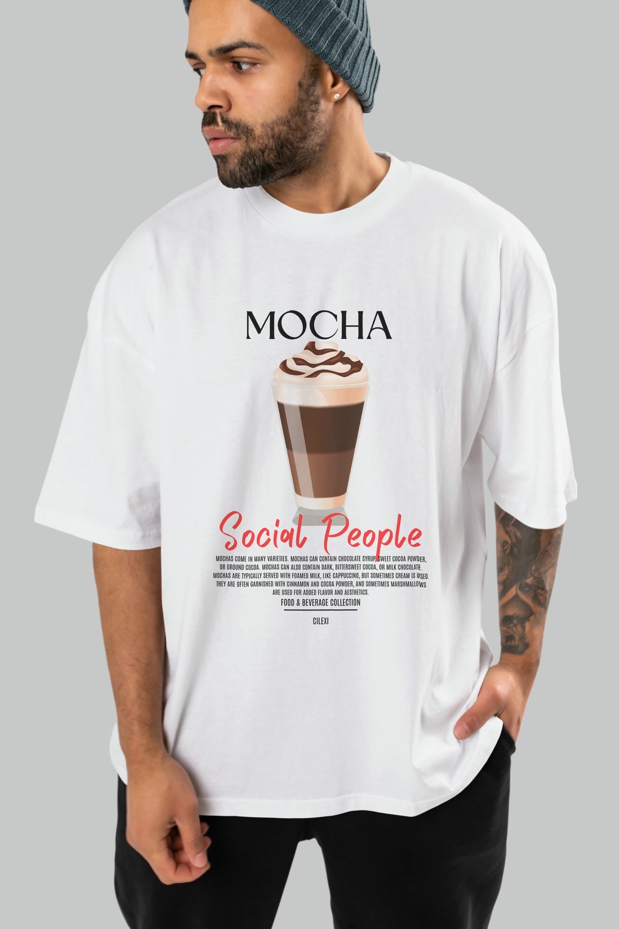 Mocha Kokteyl Serisi ön Baskılı Oversize t-shirt Erkek Kadın %100 Pamuk Bisiklet Yaka tişort