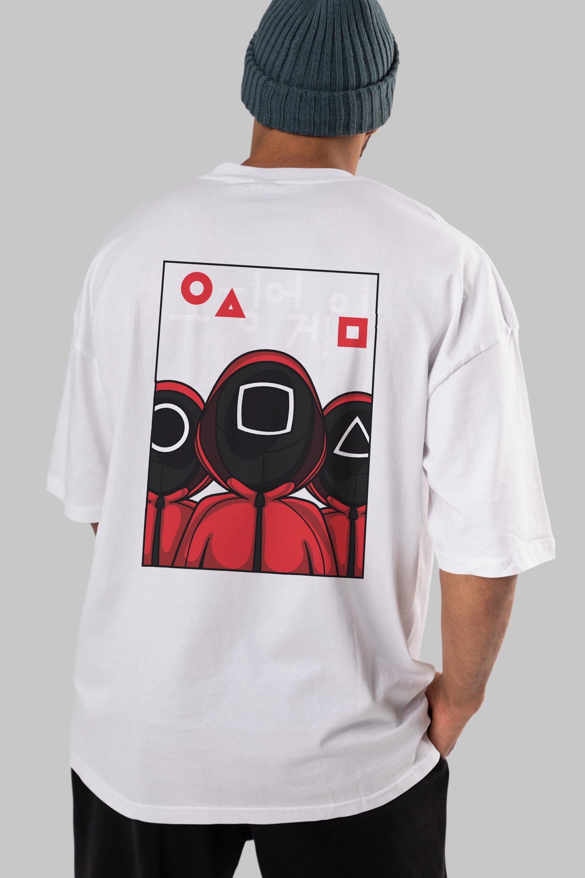 Squid Game (7) Arka Baskılı Oversize t-shirt Erkek Kadın Unisex %100 Pamuk Bisiklet Yaka tişort